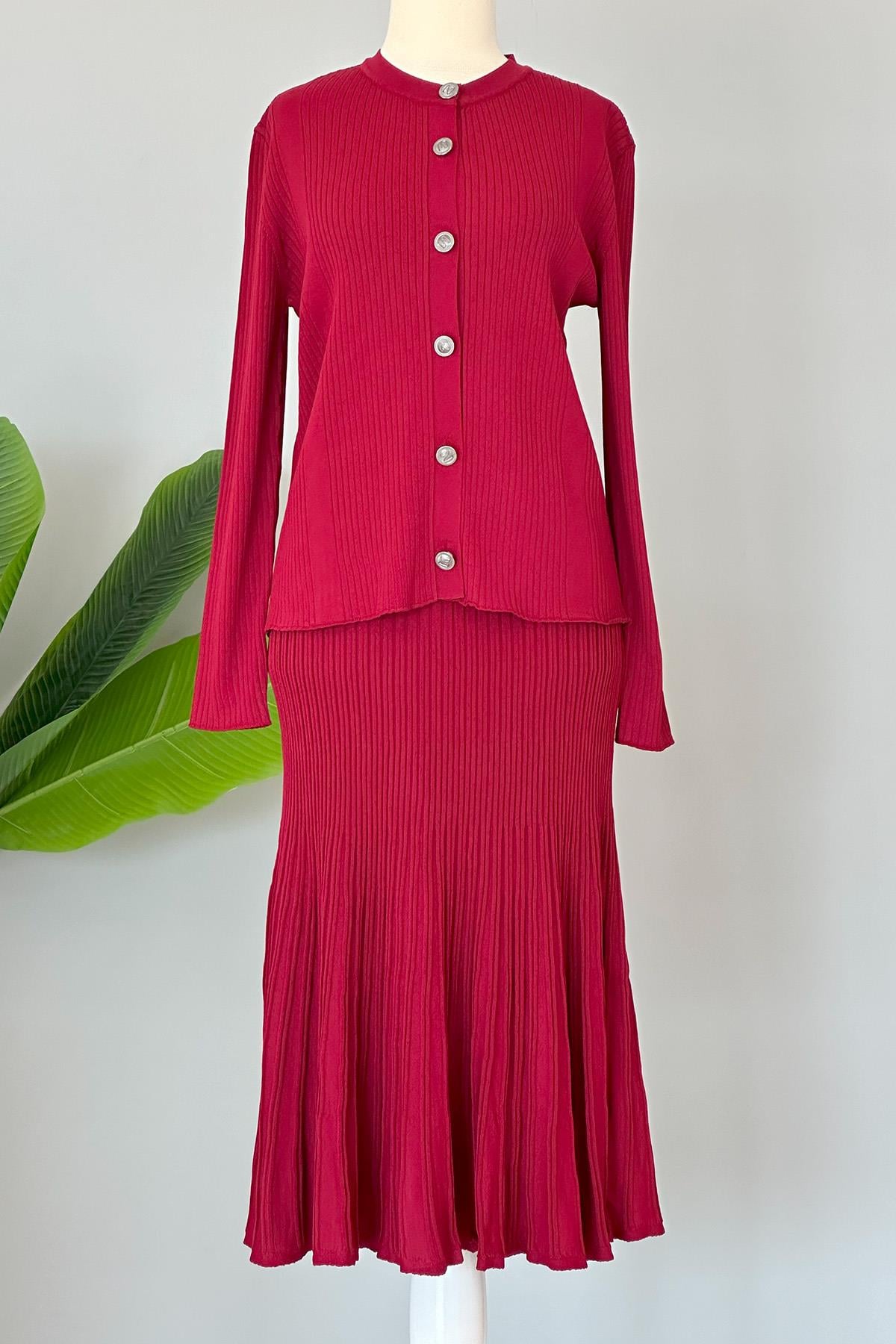 Nuss Merserize Triko Balık Etekli Takım 1301 Bordo