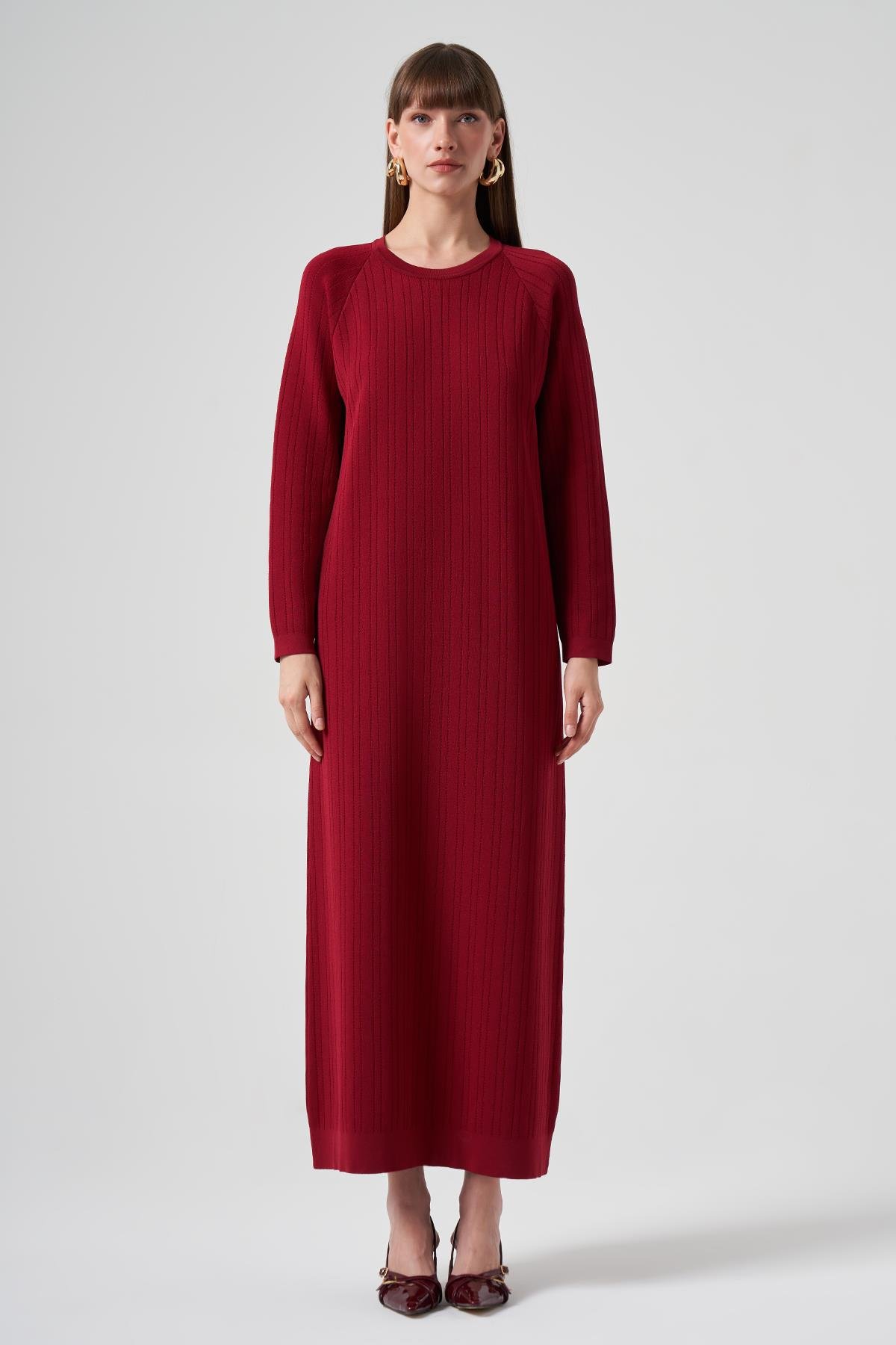 Nuss Merserize Triko Elbise 1414 Bordo