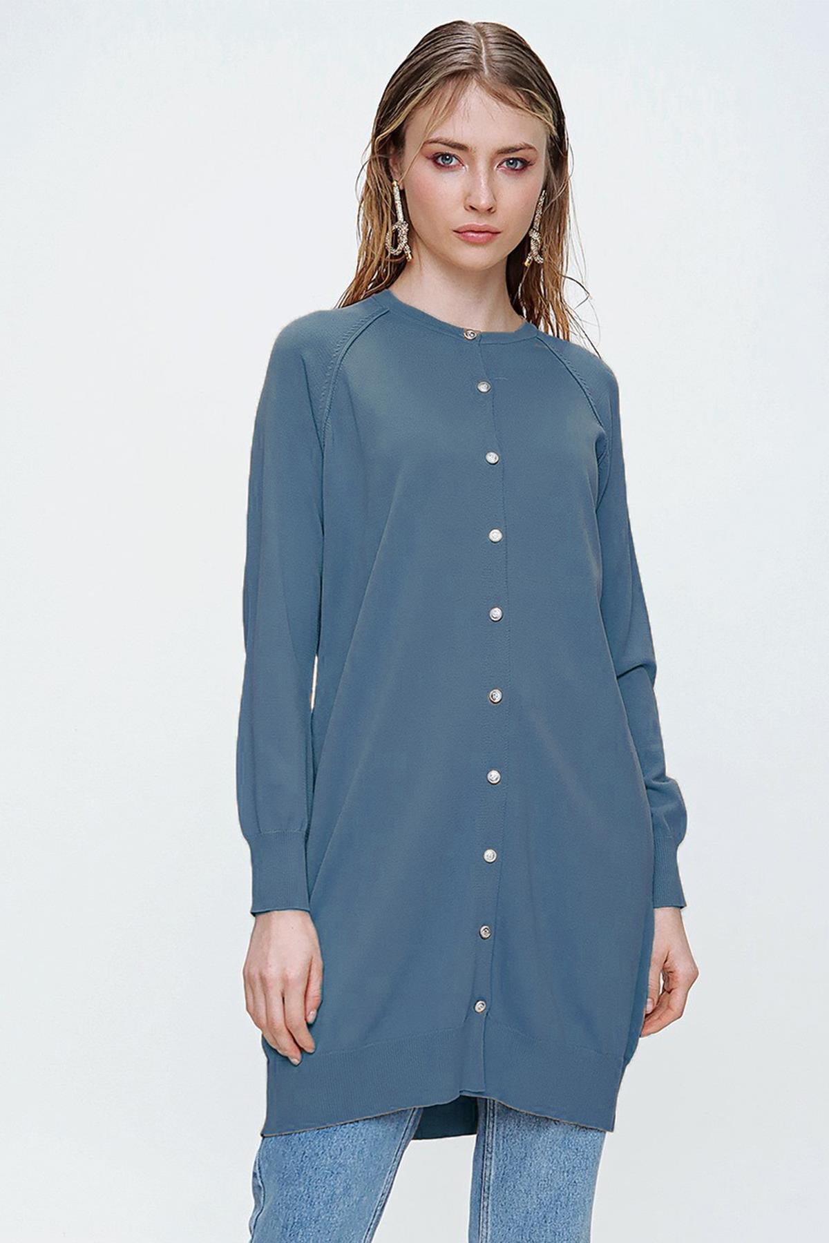 Nuss Merserize Triko Hırka Orta Boy H-300 Buz Mavi