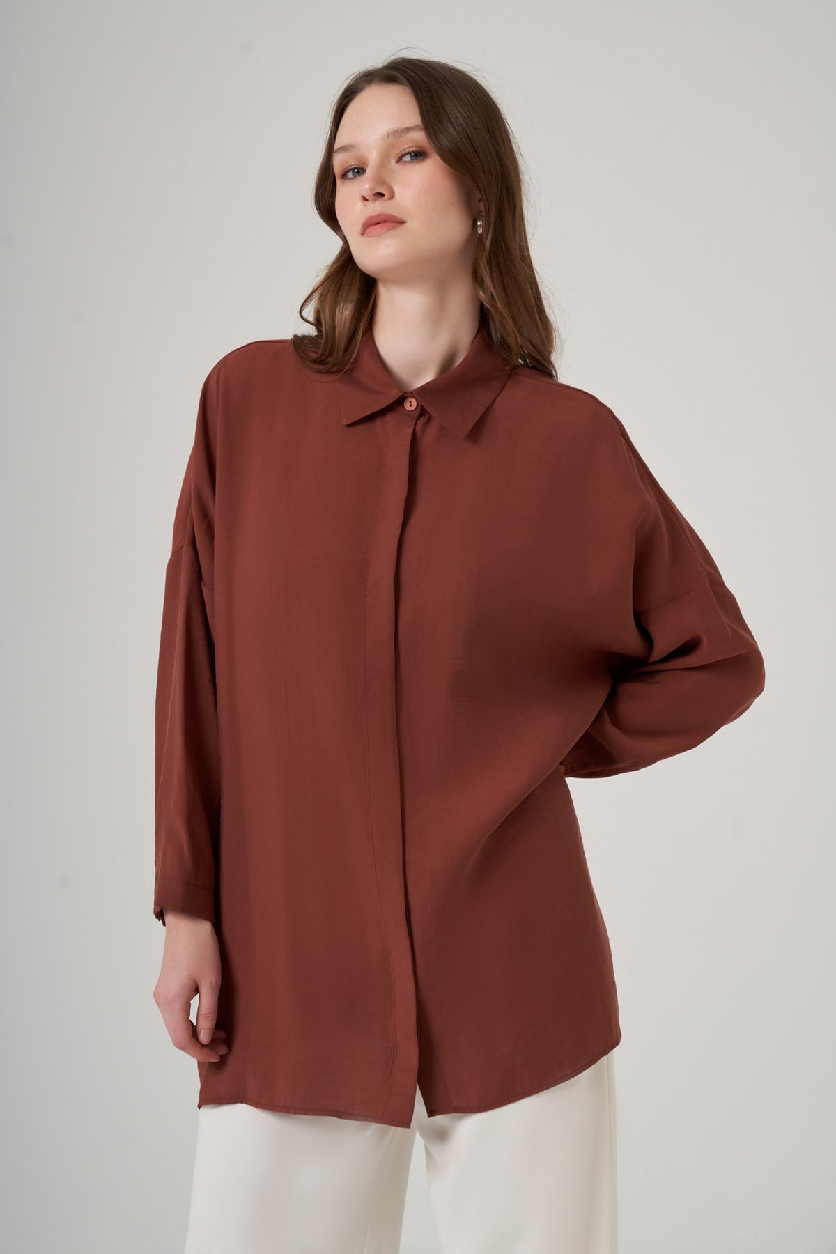 Nuss Oversize Basic Yazlık Gömlek 3001 Krokan