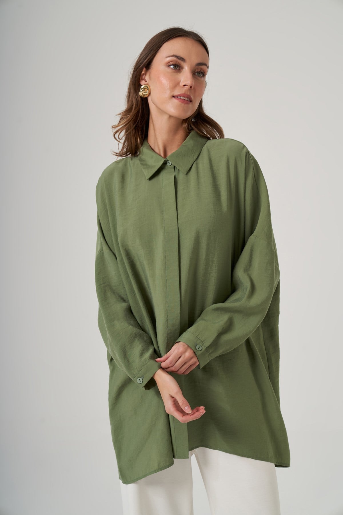 Nuss Oversize Basic Yazlık Gömlek 3001 Sarmaşık