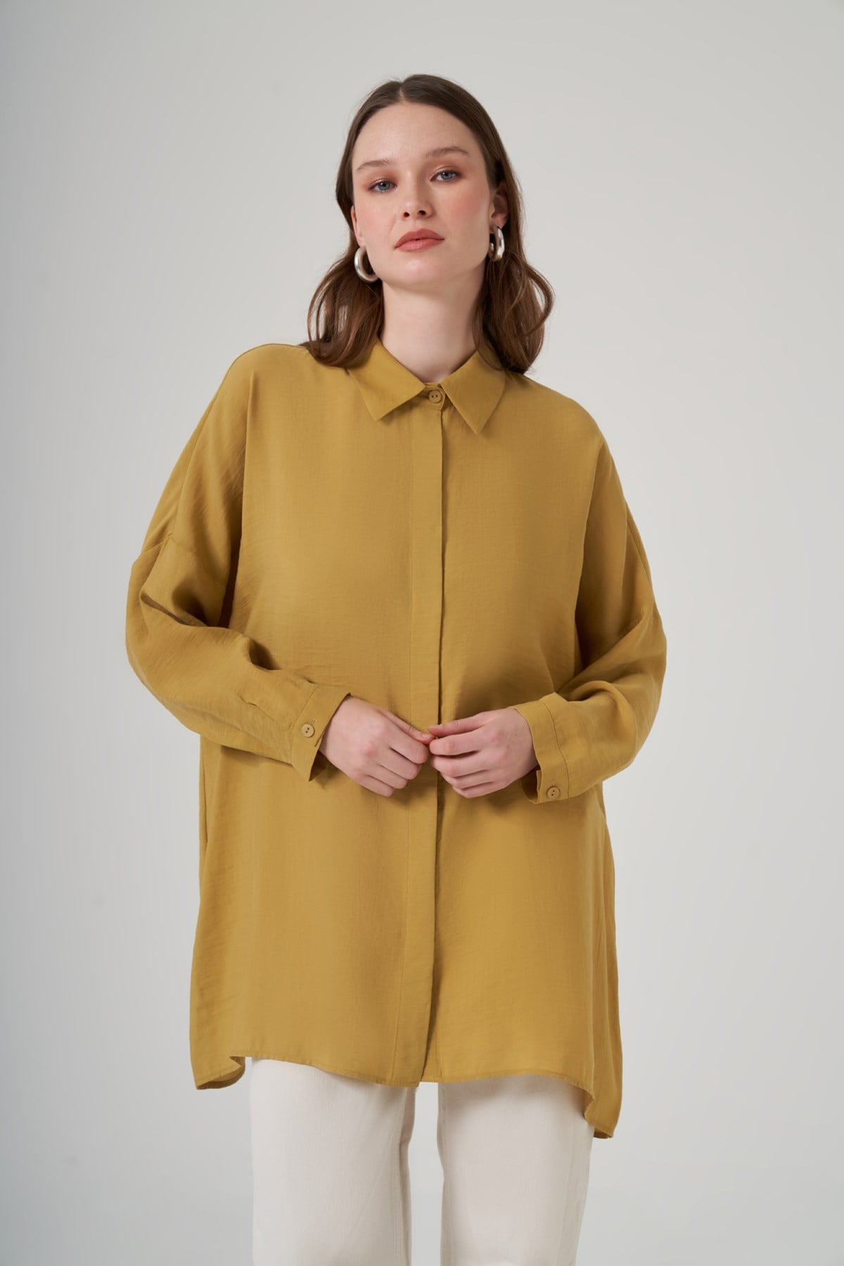 Nuss Oversize Basic Yazlık Gömlek 3001 Amber