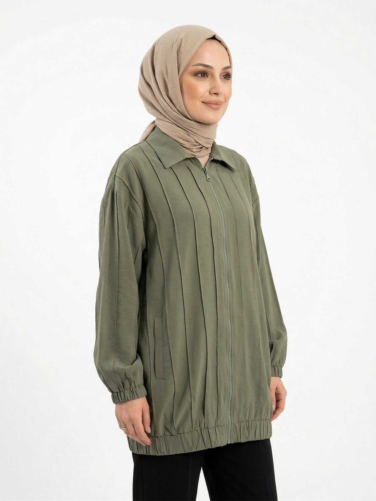 Önü Fermuarlı Kap Ceket 31530 Haki