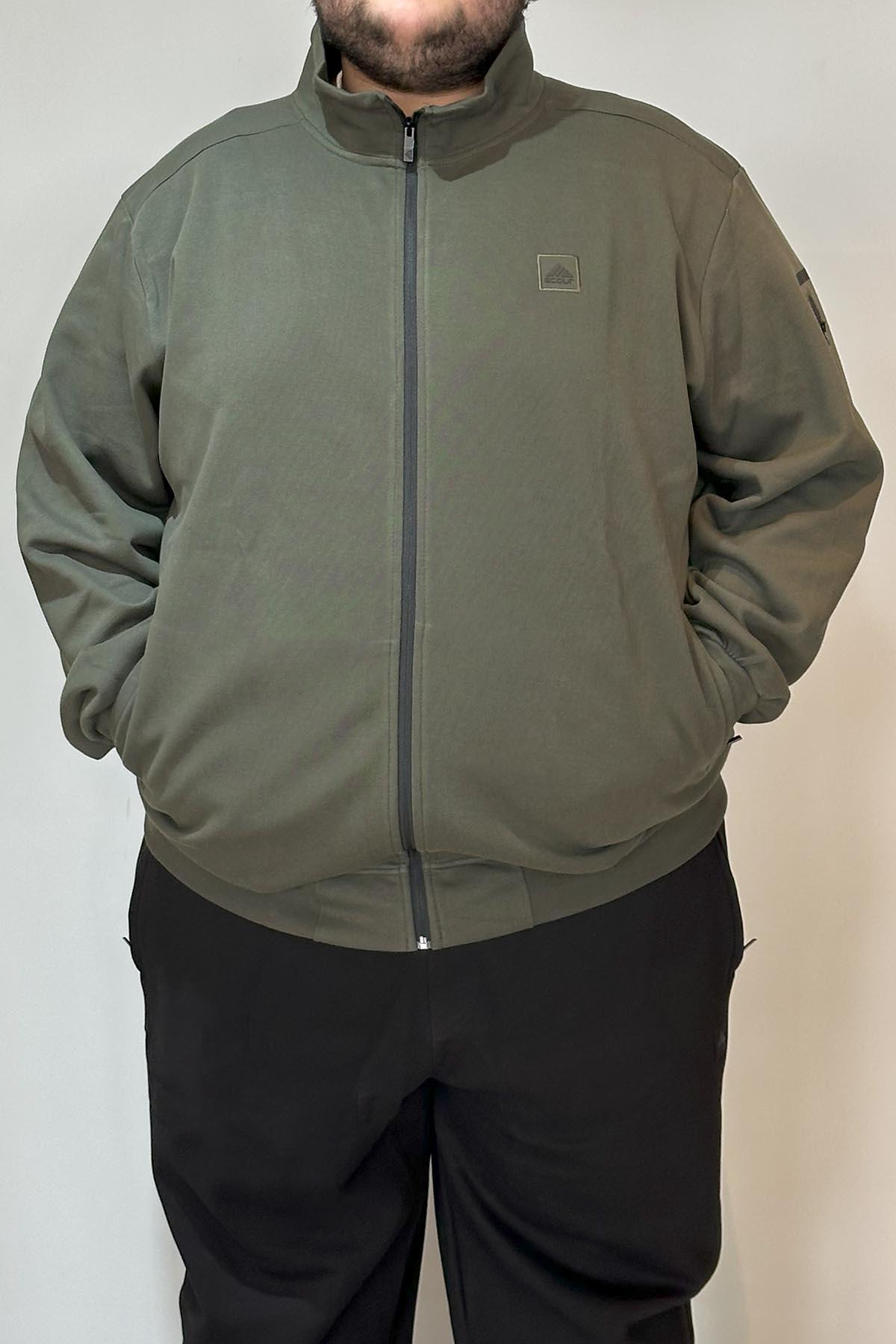 Özel Üretim Büyük Beden Ekstra Battal Pamuk Dokulu Erkek Eşofman Üstü 24723 Haki