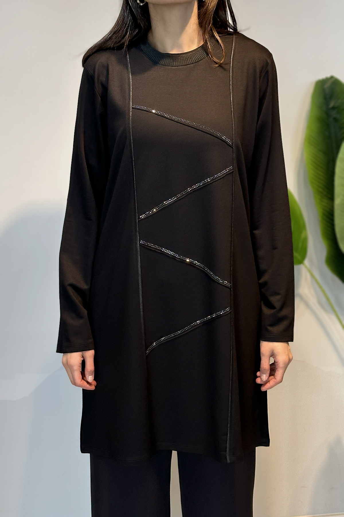 Penye Taş Detaylı Tunik 45-99 Siyah