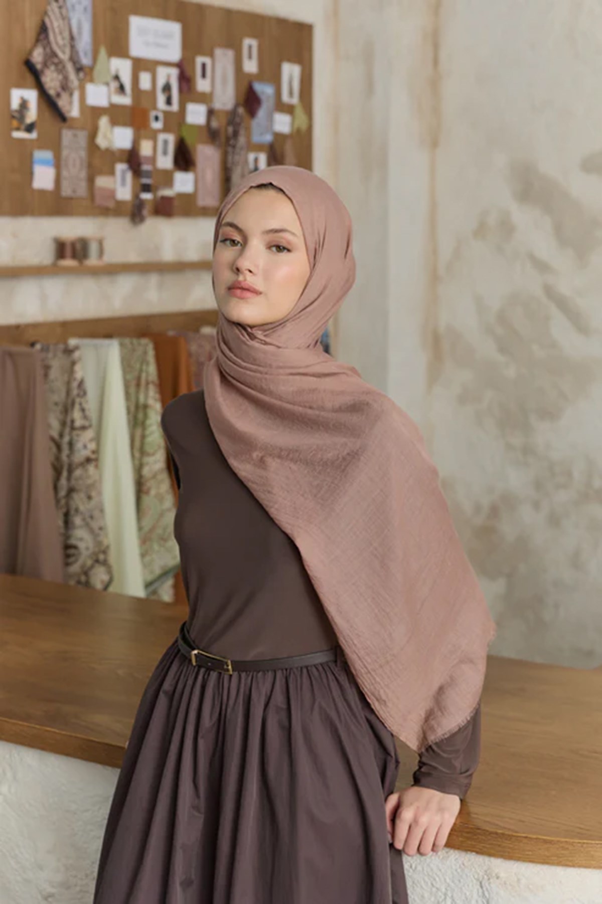 QEF SCARF Soft Line Pamuk Şal 001 Gül Kurusu