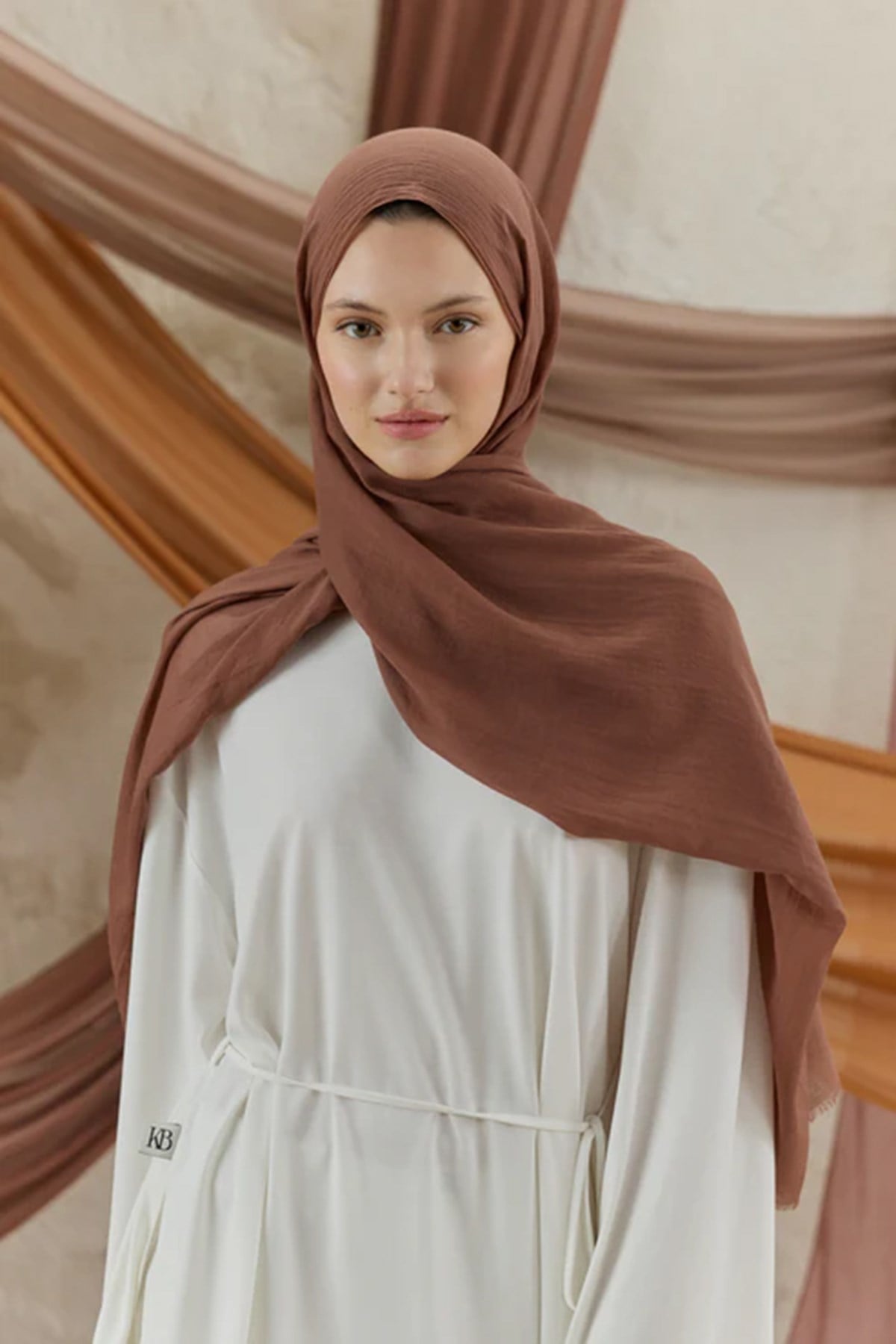 QEF SCARF Soft Line Pamuk Şal Kestane 001 Kahve