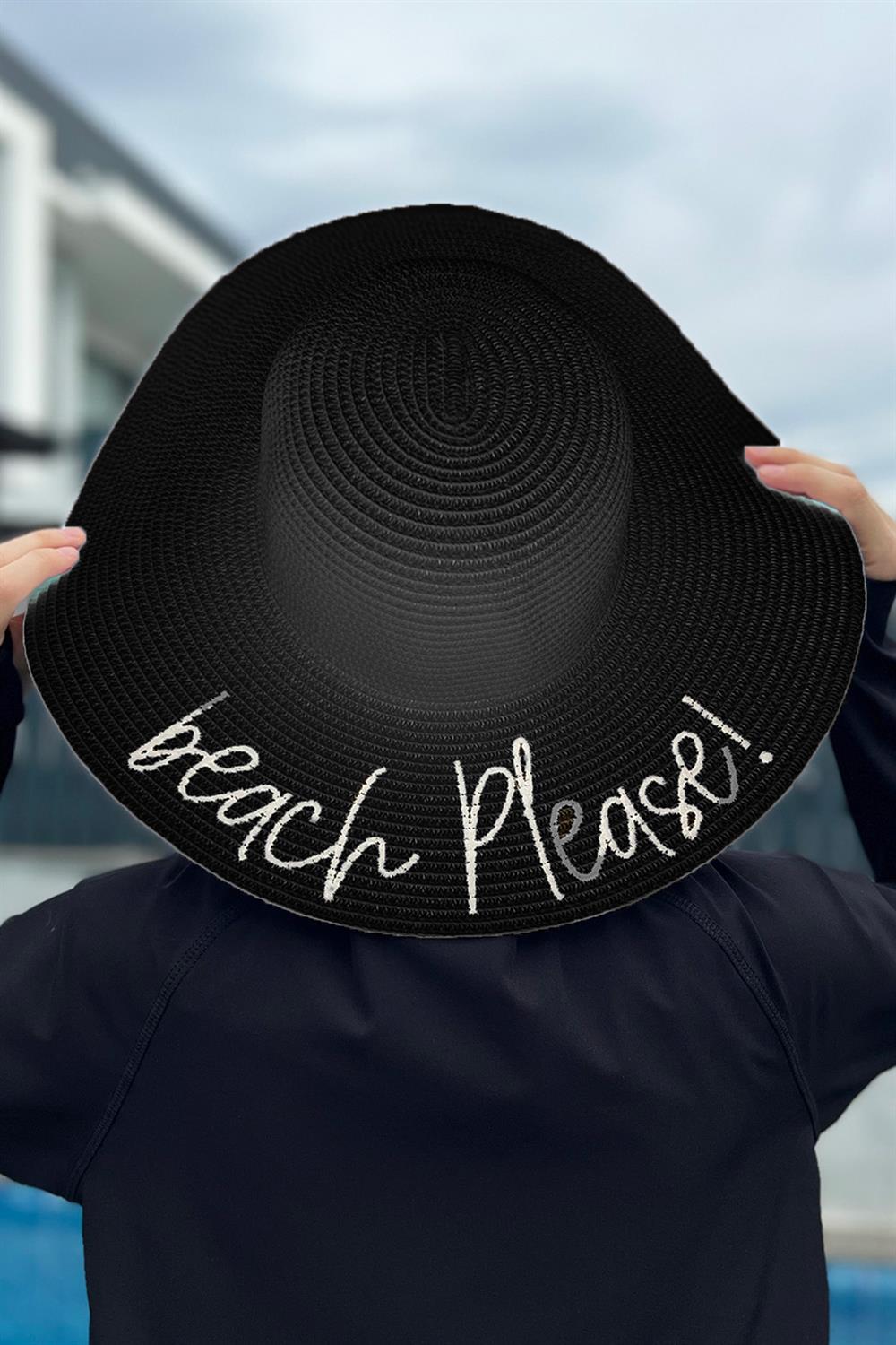 Remsa Mayo Beach Please Yazılı Hasır Şapka Siyah RŞ-63