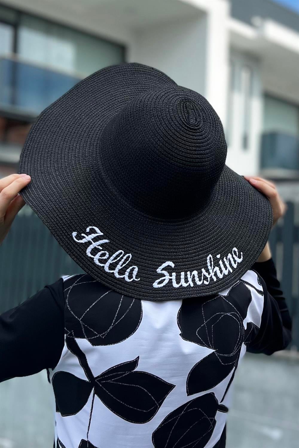 Remsa Mayo Hello Sunshine Yazılı Hasır Şapka Siyah RŞ-24