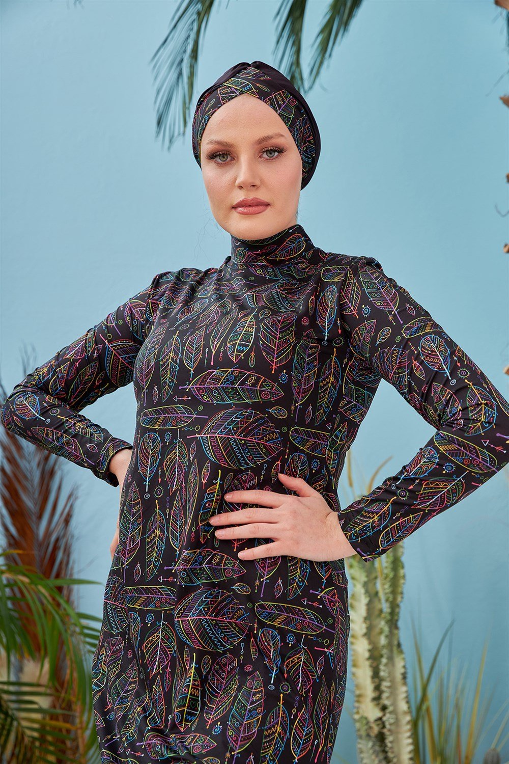 Remsa Mayo Likralı Tam Kapalı Tesettür Mayo Yaprak Tema 2209 Zeynep