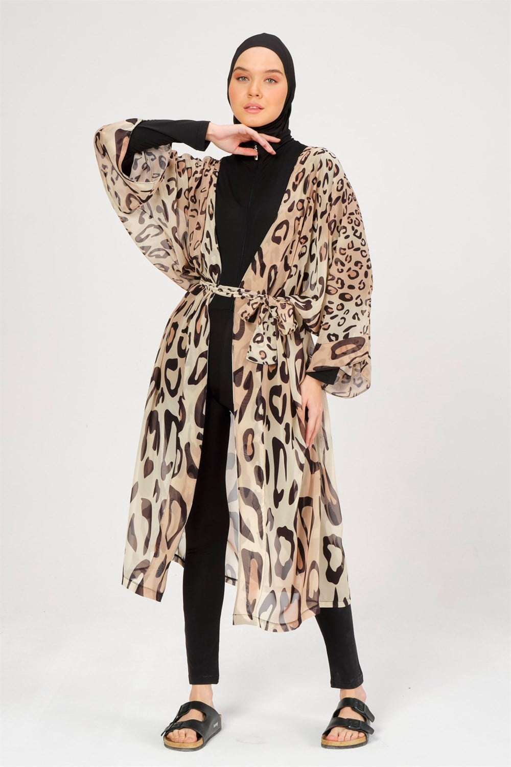 Remsa Mayo Pareo Leopar Kaftan Kahverengi