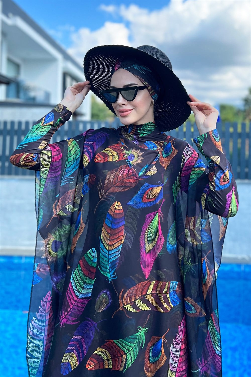 Remsa Mayo Tesettür Mayo Üzerine Desenli Tek Kaftan Pareo 430-221 Tuğba