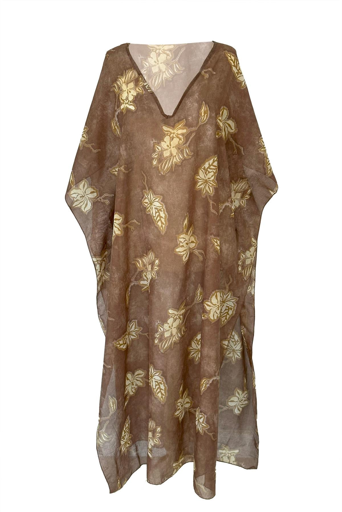 Remsa Mayo Tesettür Mayo Üzerine Desenli Tek Kaftan Pareo REX-P07