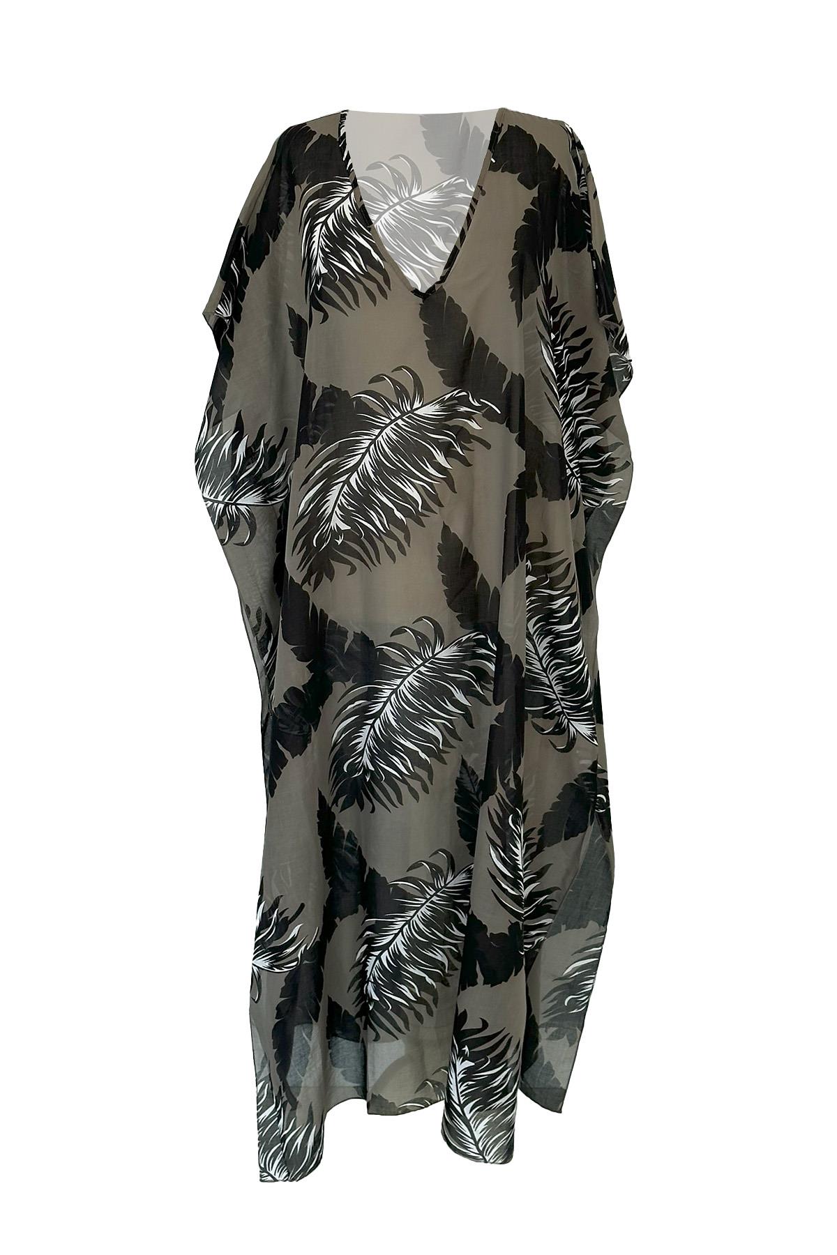 Remsa Mayo Tesettür Mayo Üzerine Desenli Tek Kaftan Pareo REX-P06