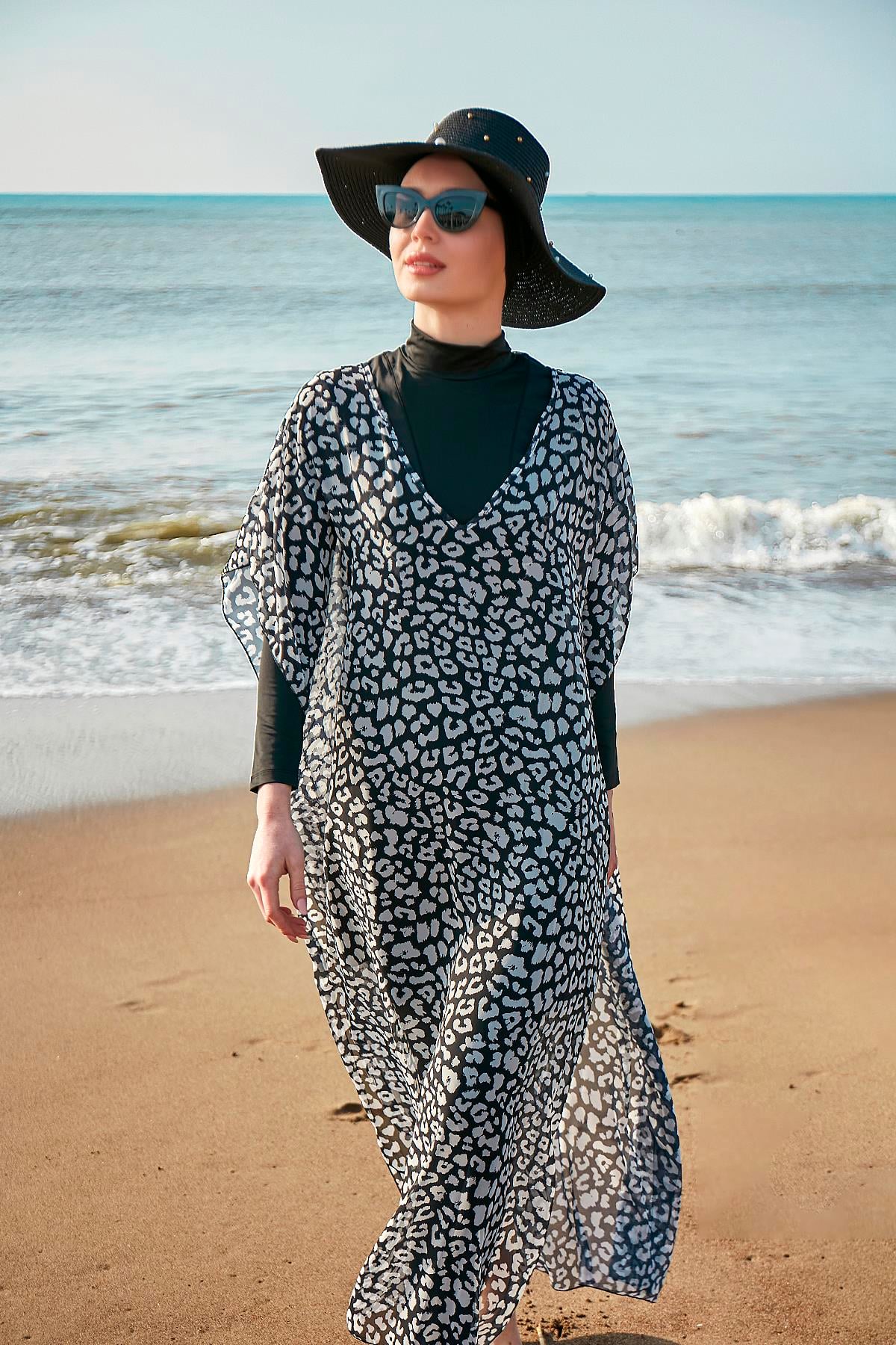 Remsa Mayo Üzerine Kaftan Pareo 430-130 Leopar Beyaz