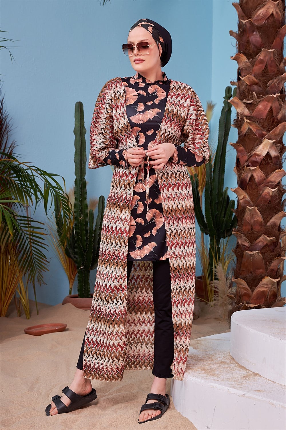 Remsa Mayo Üzerine Önü Açık Örme Pareo 430-554T Delikli Kahve