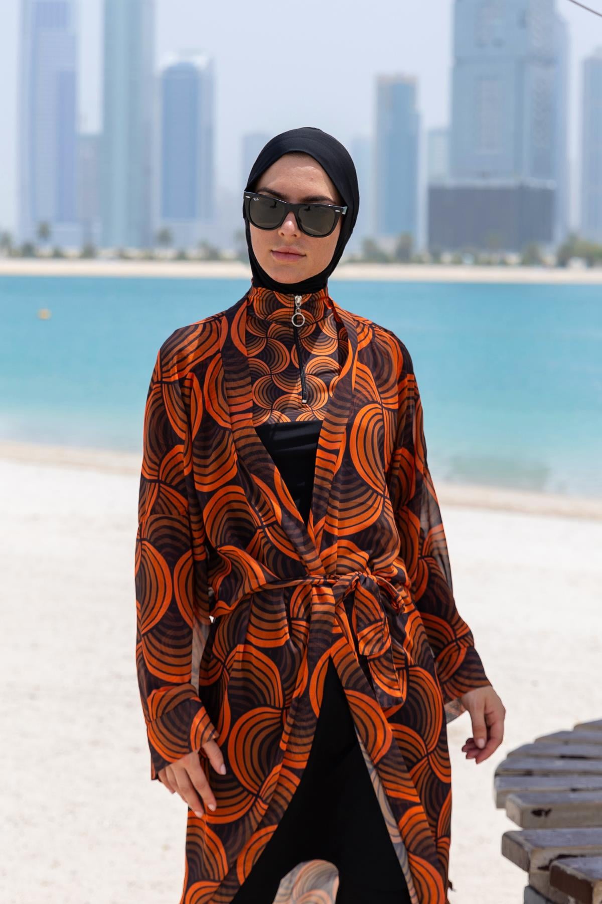 Remsa Tesettür Mayo Üzerine Tek Kaftan Kimono Pareo RP015 Retro