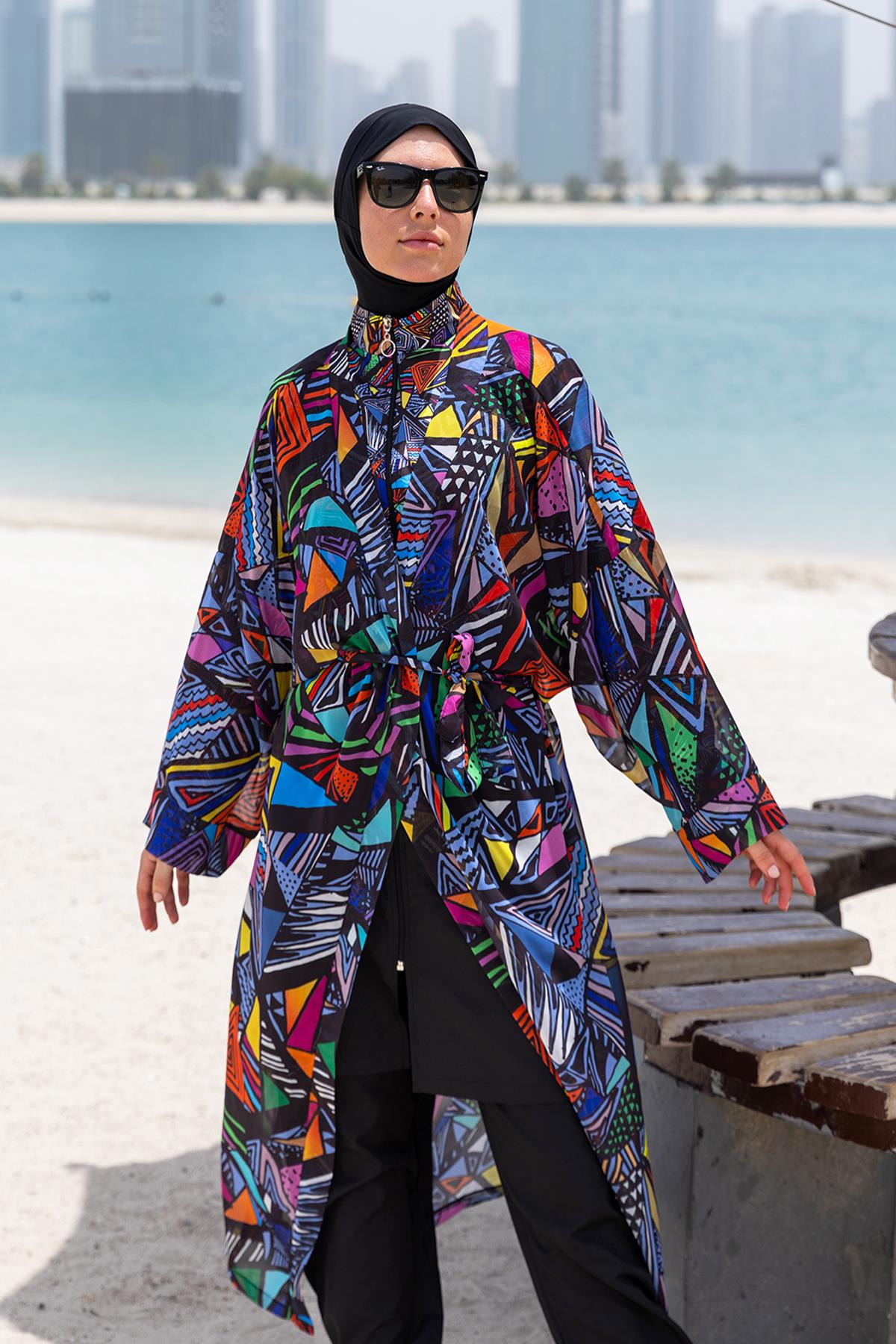 Remsa Tesettür Mayo Üzerine Tek Kaftan Kimono Pareo RP020 Alina