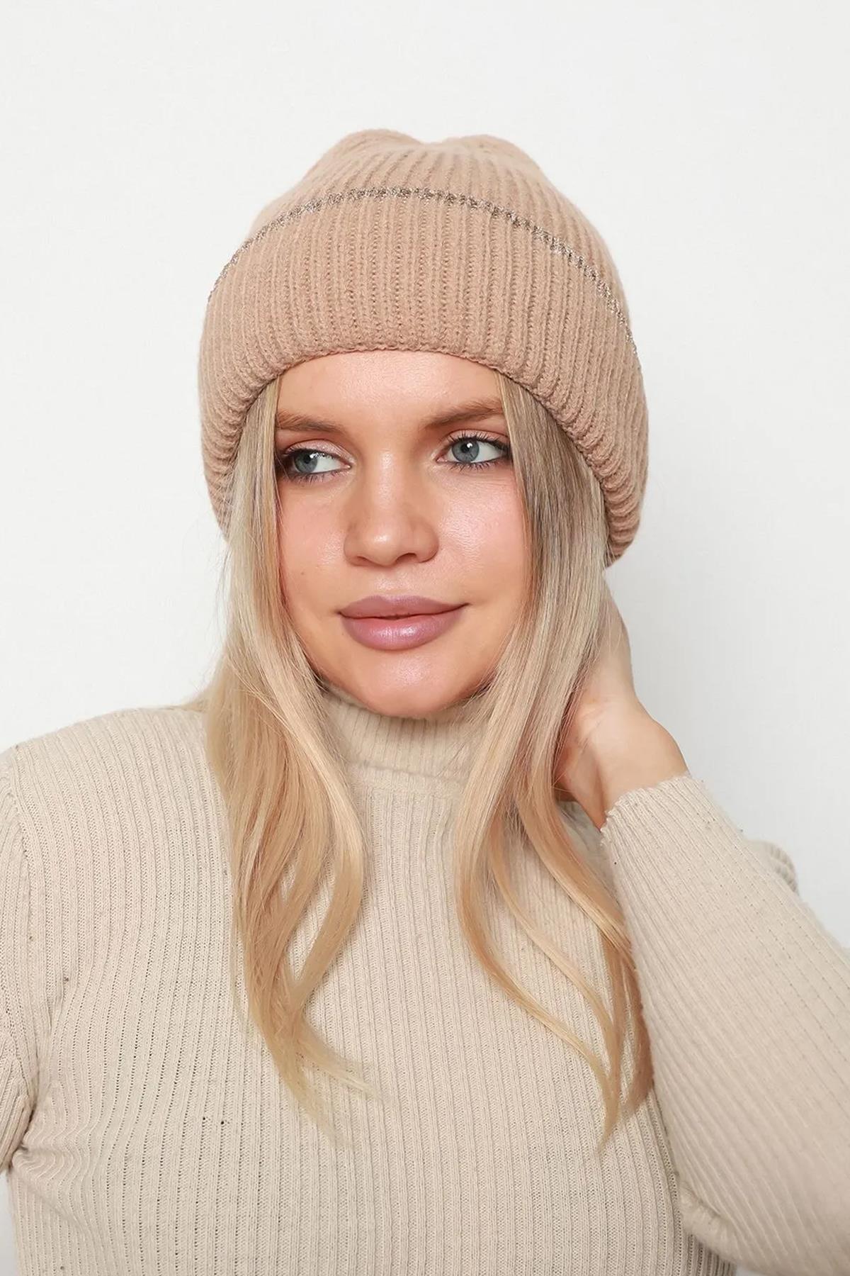 Sim Detaylı Kadın Bere RKŞ-1139 Camel