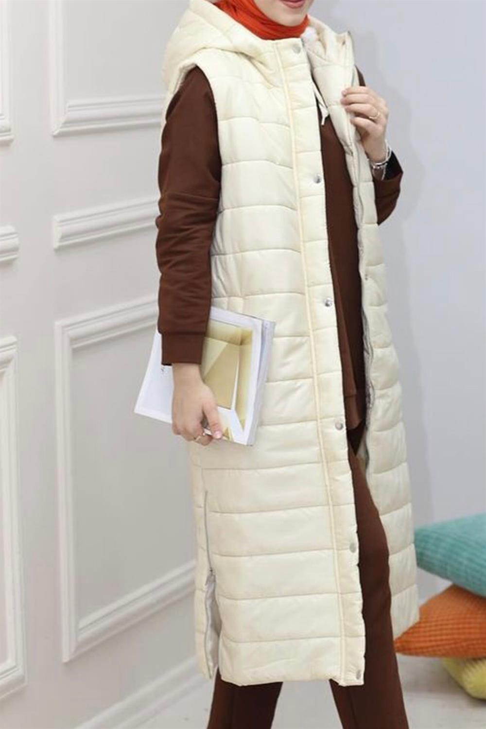 Şişme Yelek Fermuar Detaylı 7010 Bej