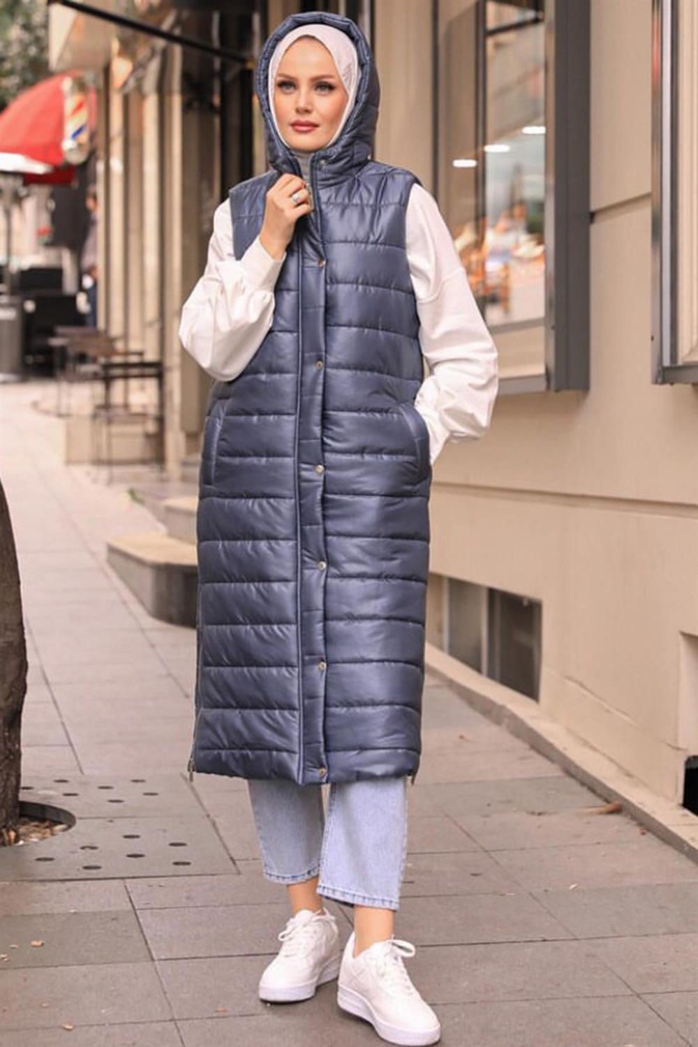 Şişme Yelek Fermuar Detaylı 7010 Gri