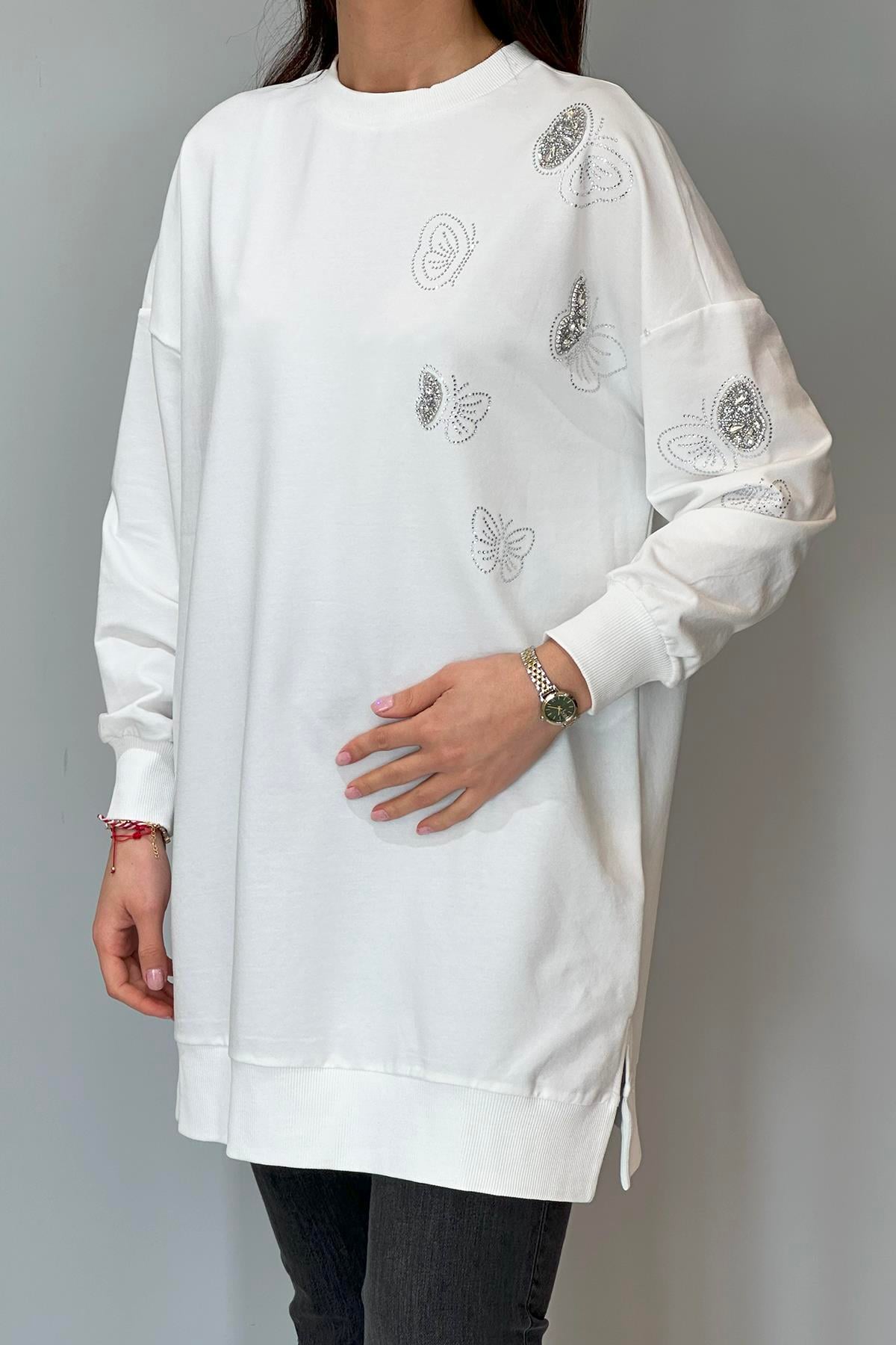 Taş Kelebek Detaylı Tunik 10622 Ekru