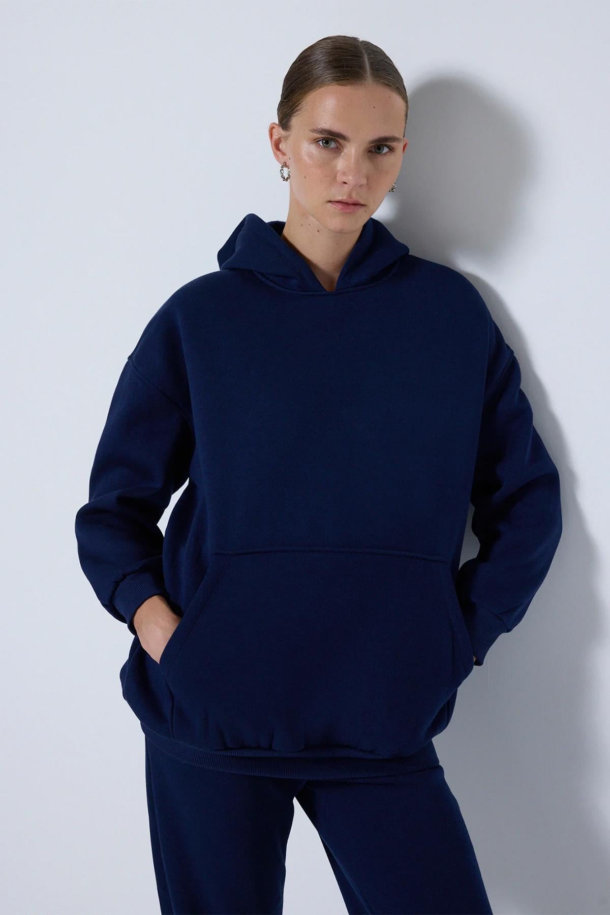 Touche Kapüşonlu Sweatshirt Eşofman Takımı 002 Lacivert