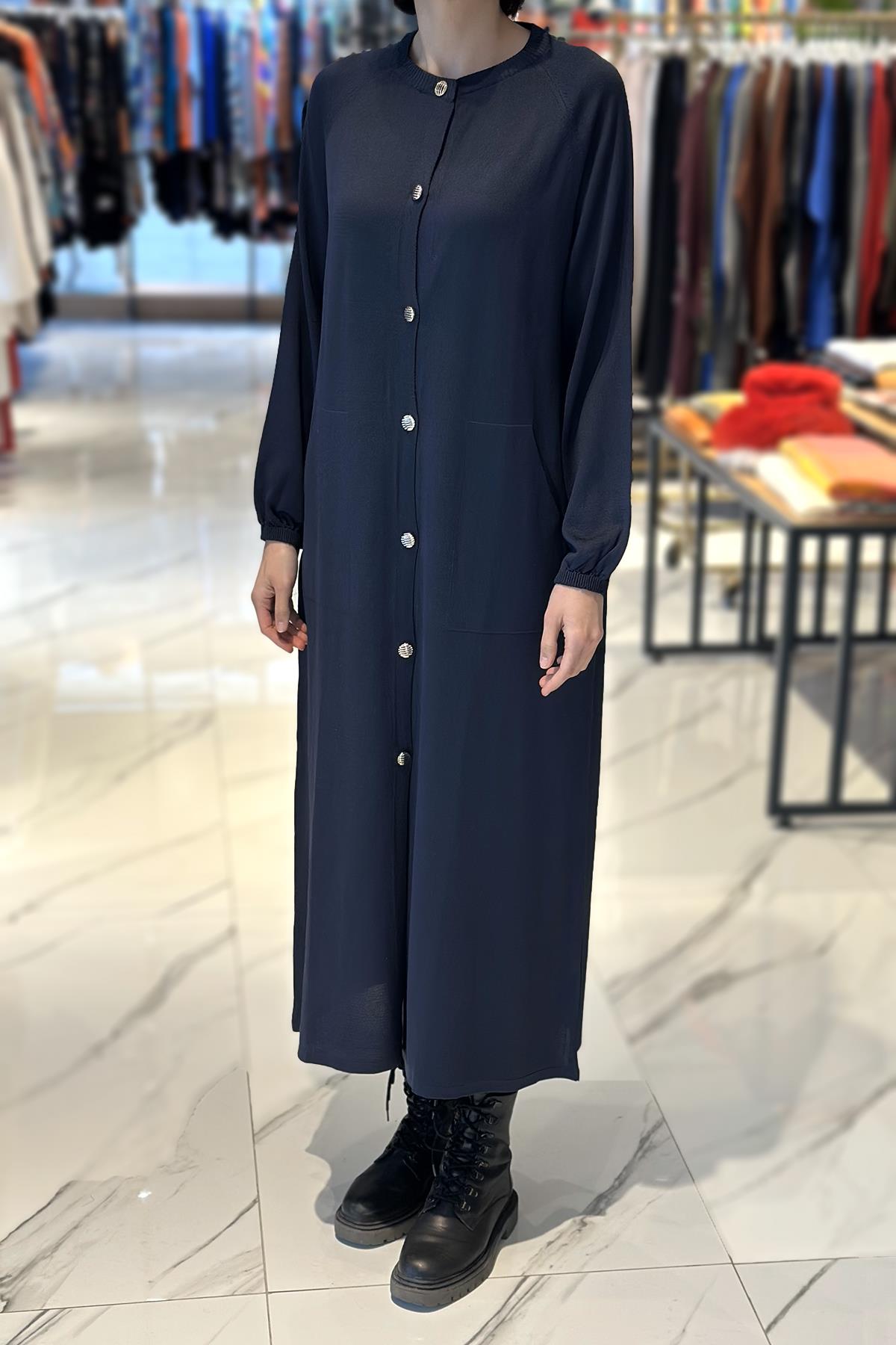 Uzun Merserize Tam Boy Triko Hırka 35189 Lacivert