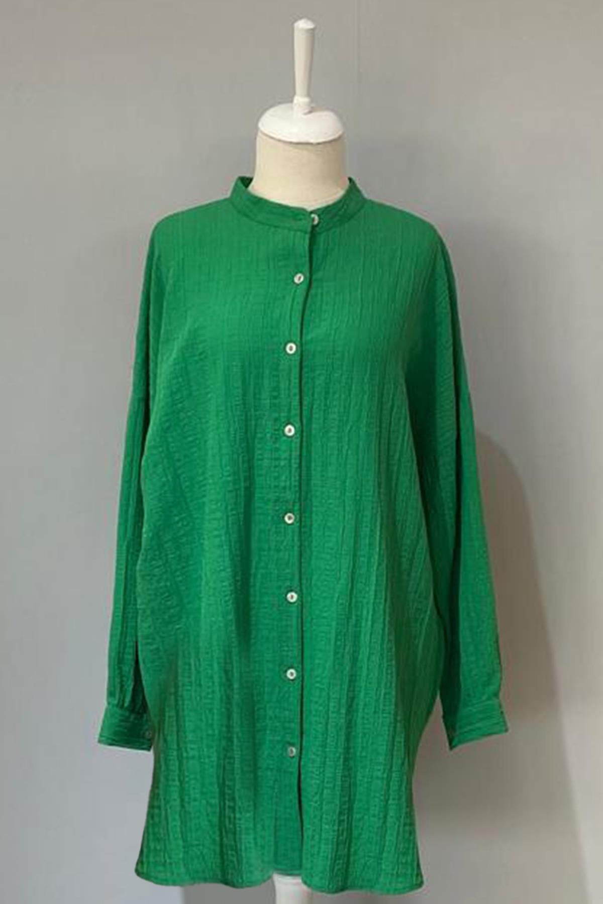 Viskon Oversize Krinkıl Tunik Gömlek Mara 4092 Yeşil