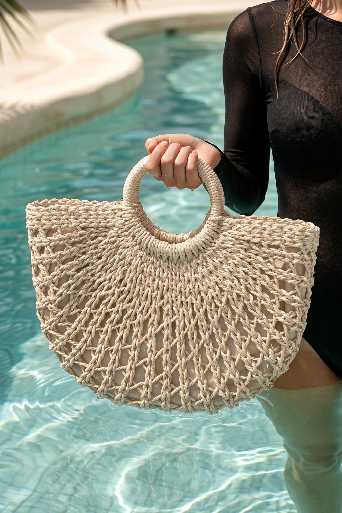 Yarım Ay 35x25cm Hasır Çanta 1102 Bej