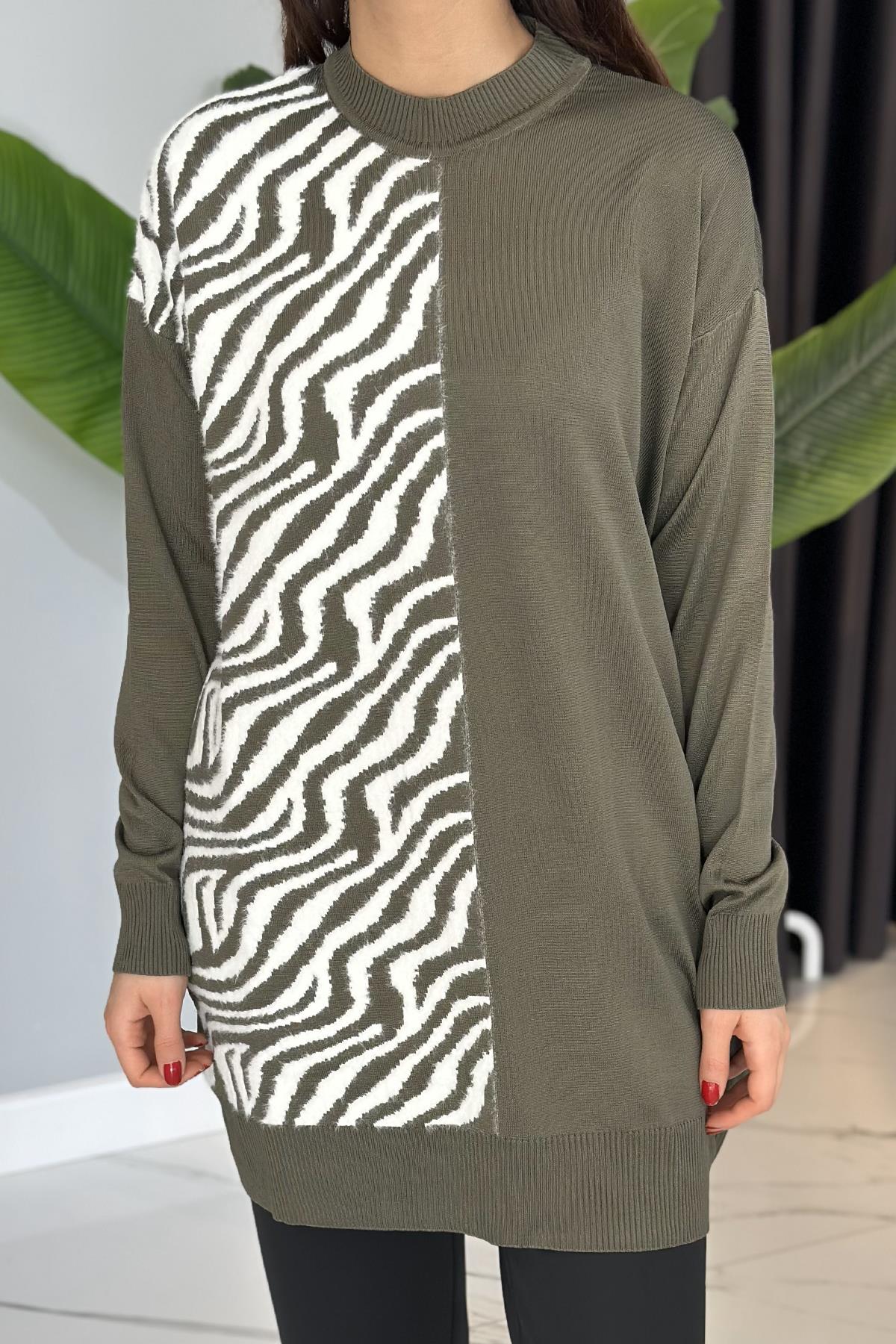 Zebra Tüy Detay Triko Tunik 35022 Haki