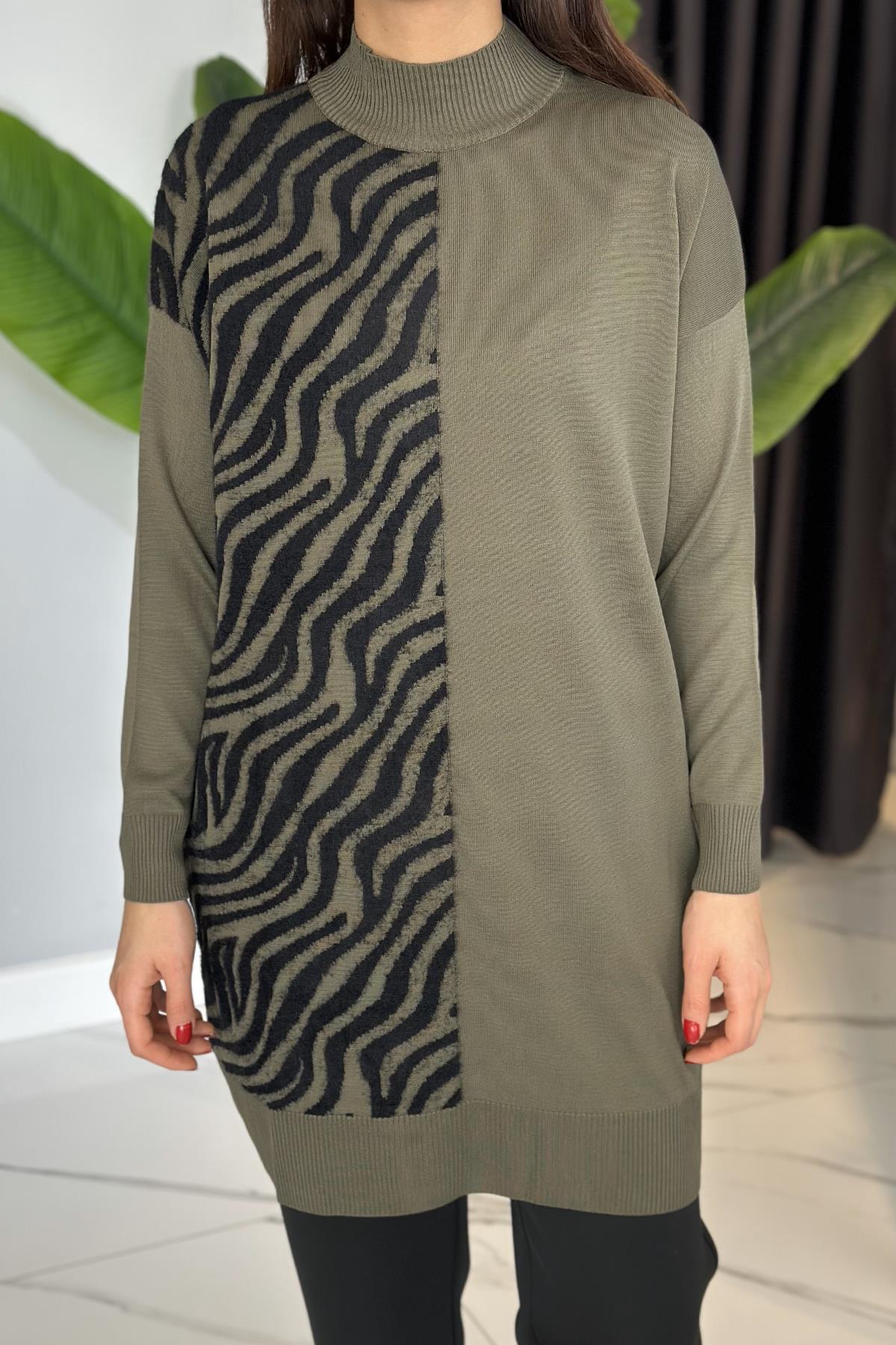 Zebra Tüy Detay Triko Tunik 35022 Yeşil