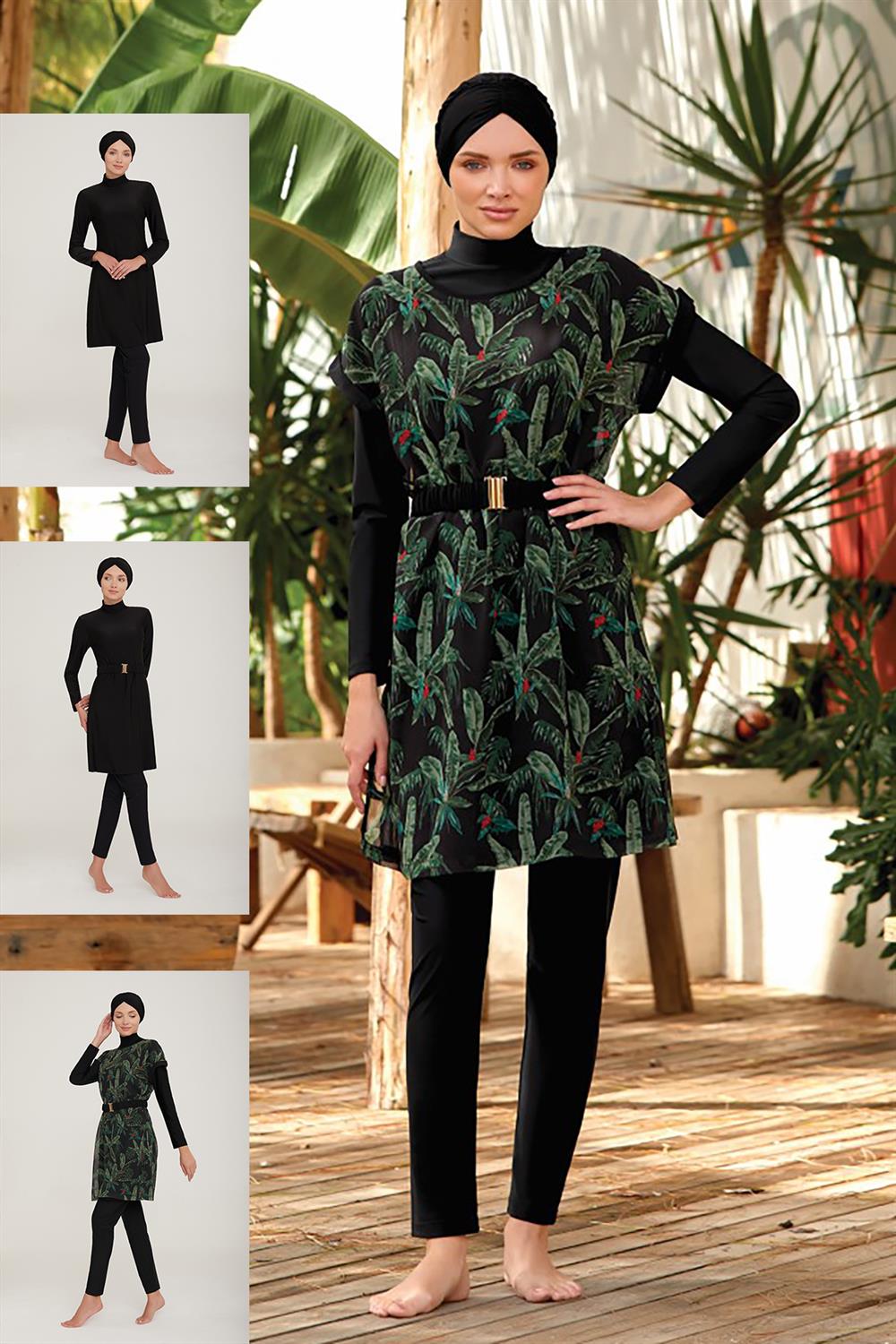 2 Farklı Şekilde Giyilebilir Pareolu Tesettür Mayo Robert 1 4470 Siyah Remsa Mayo