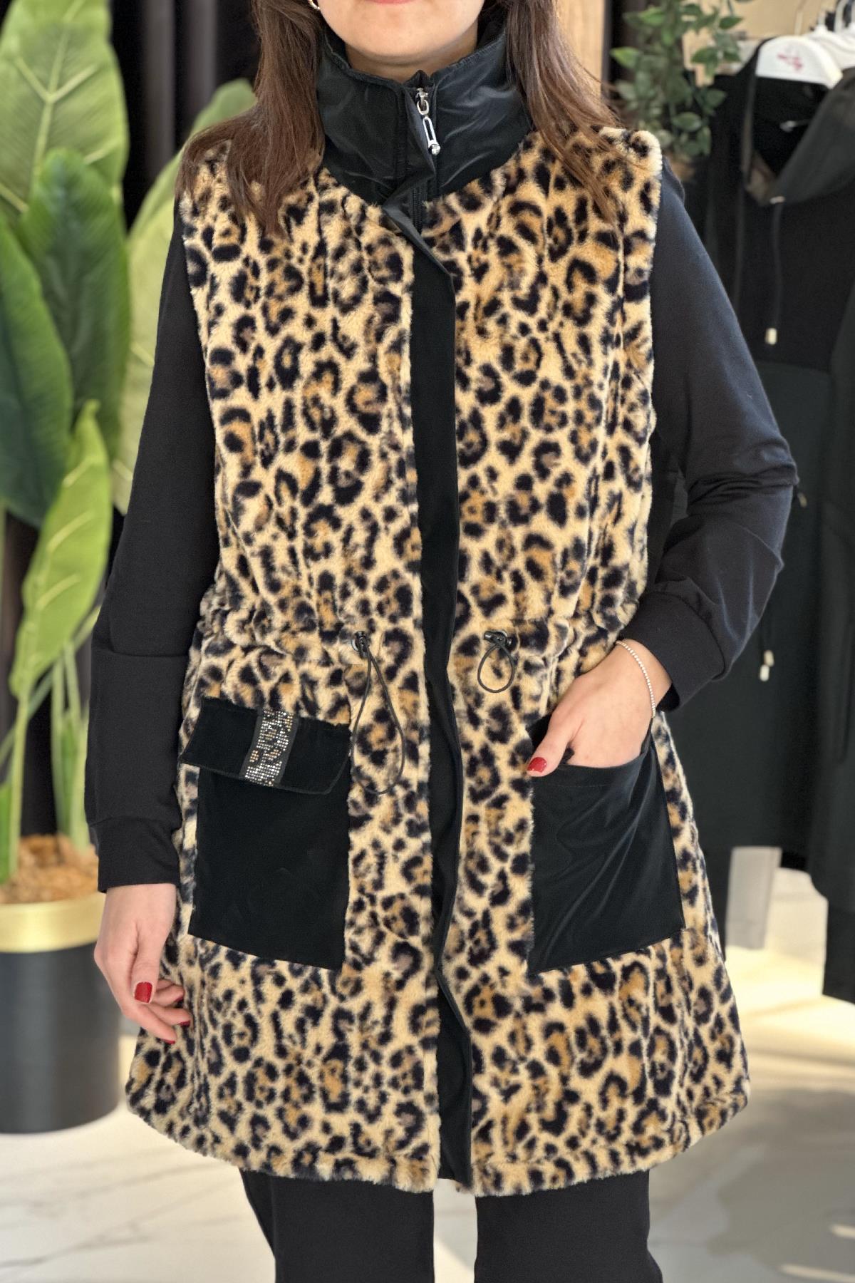 3'lü Leopar Yelekli Takım 18845 Siyah