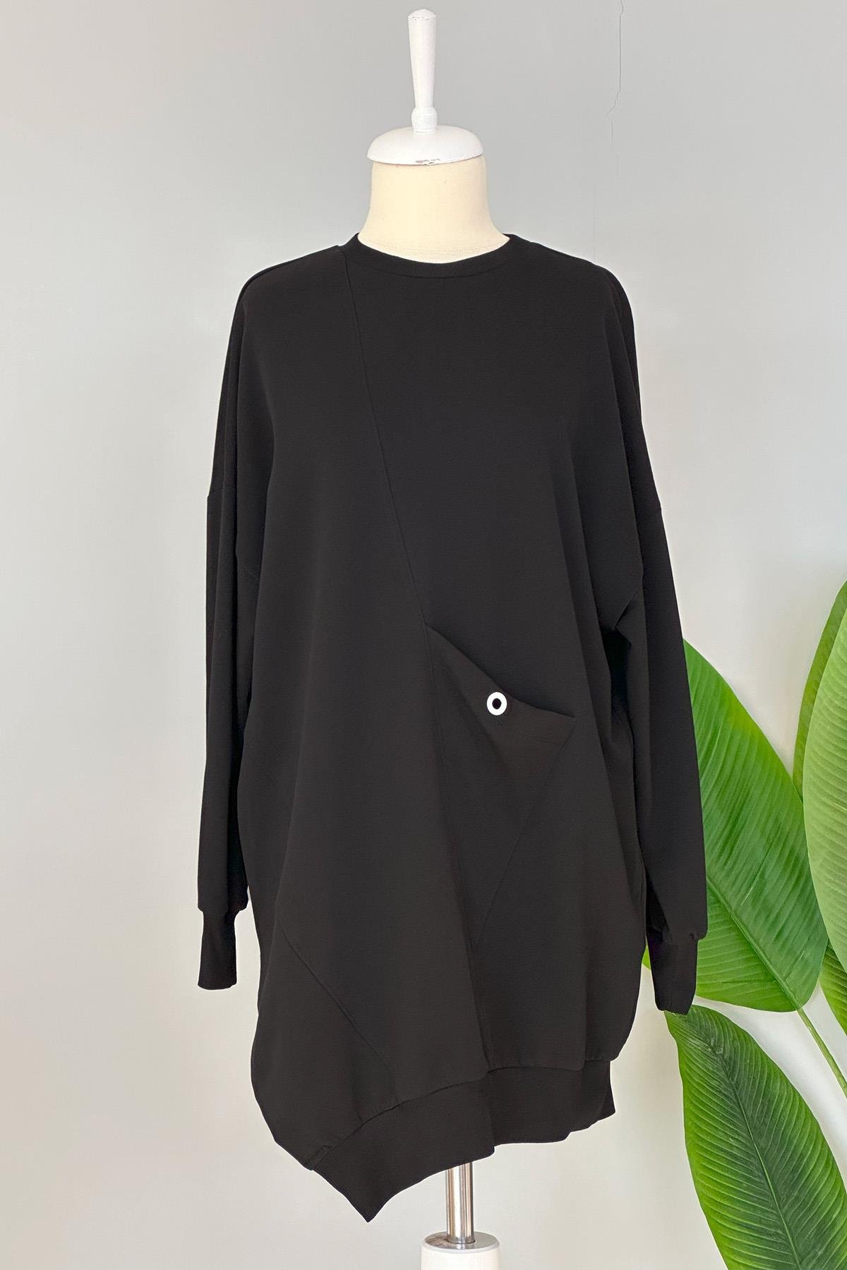 Basic Cep Detaylı Sweat Tunik 10389 Siyah