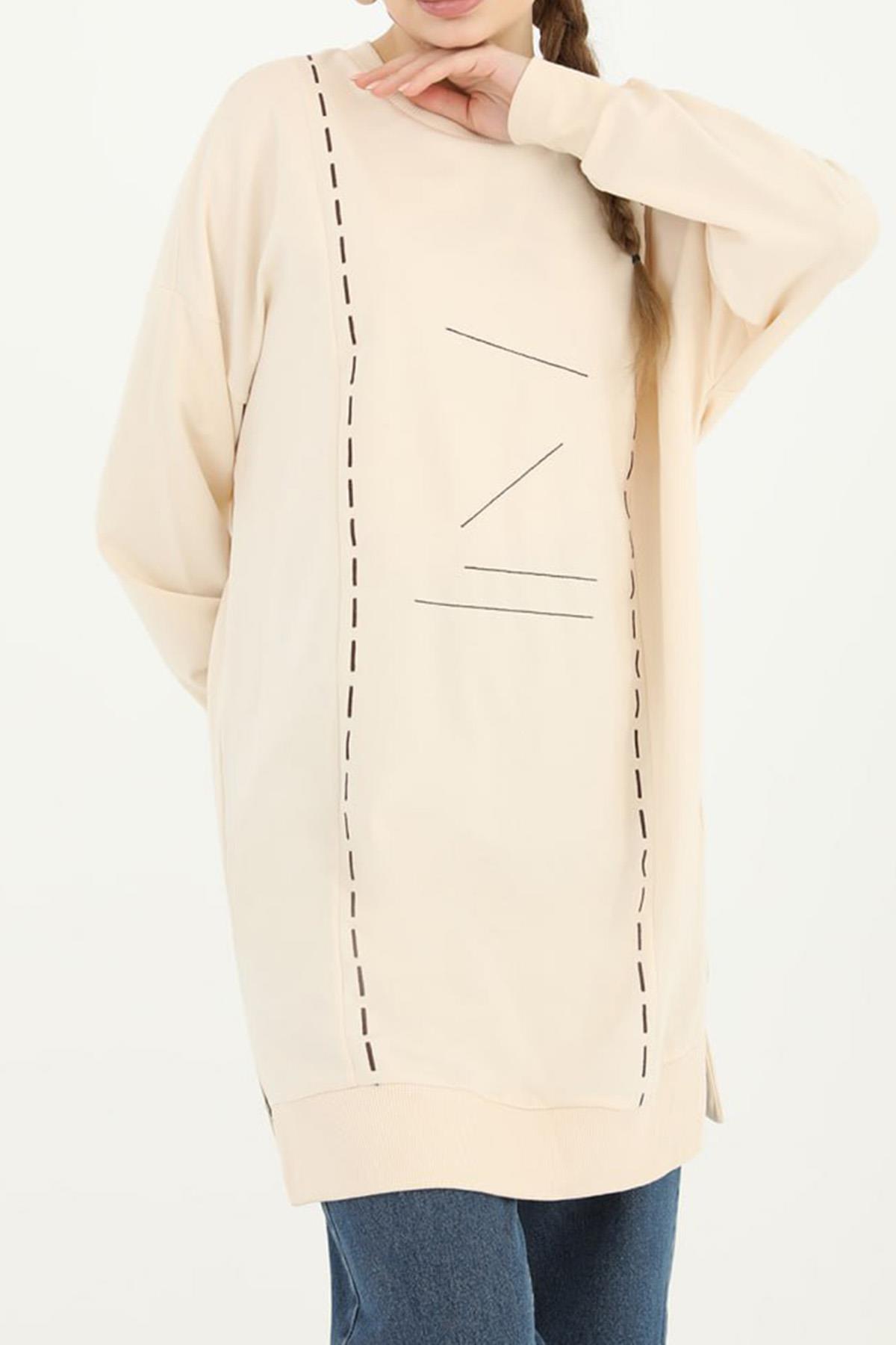Basic Dikiş Detaylı Sweat Tunik 10425 Bej