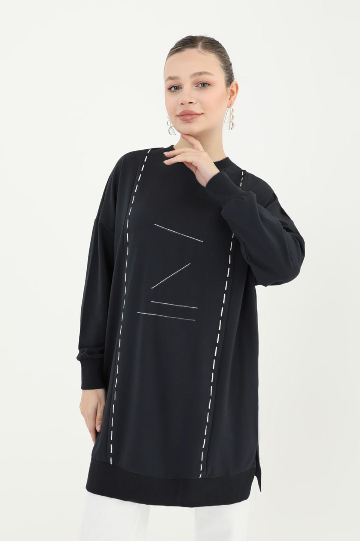Basic Dikiş Detaylı Sweat Tunik 10425 Siyah