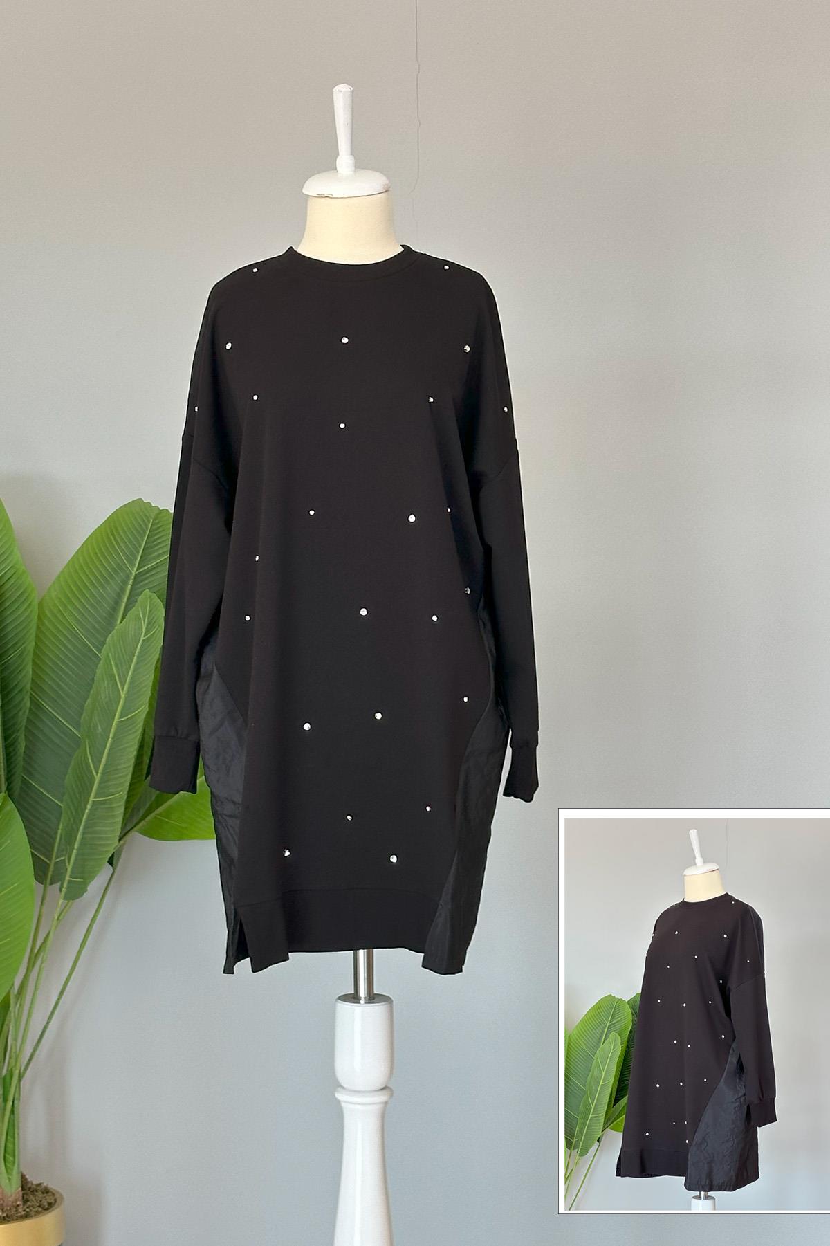 Basic Taş Detaylı Sweat Tunik 10427 Siyah