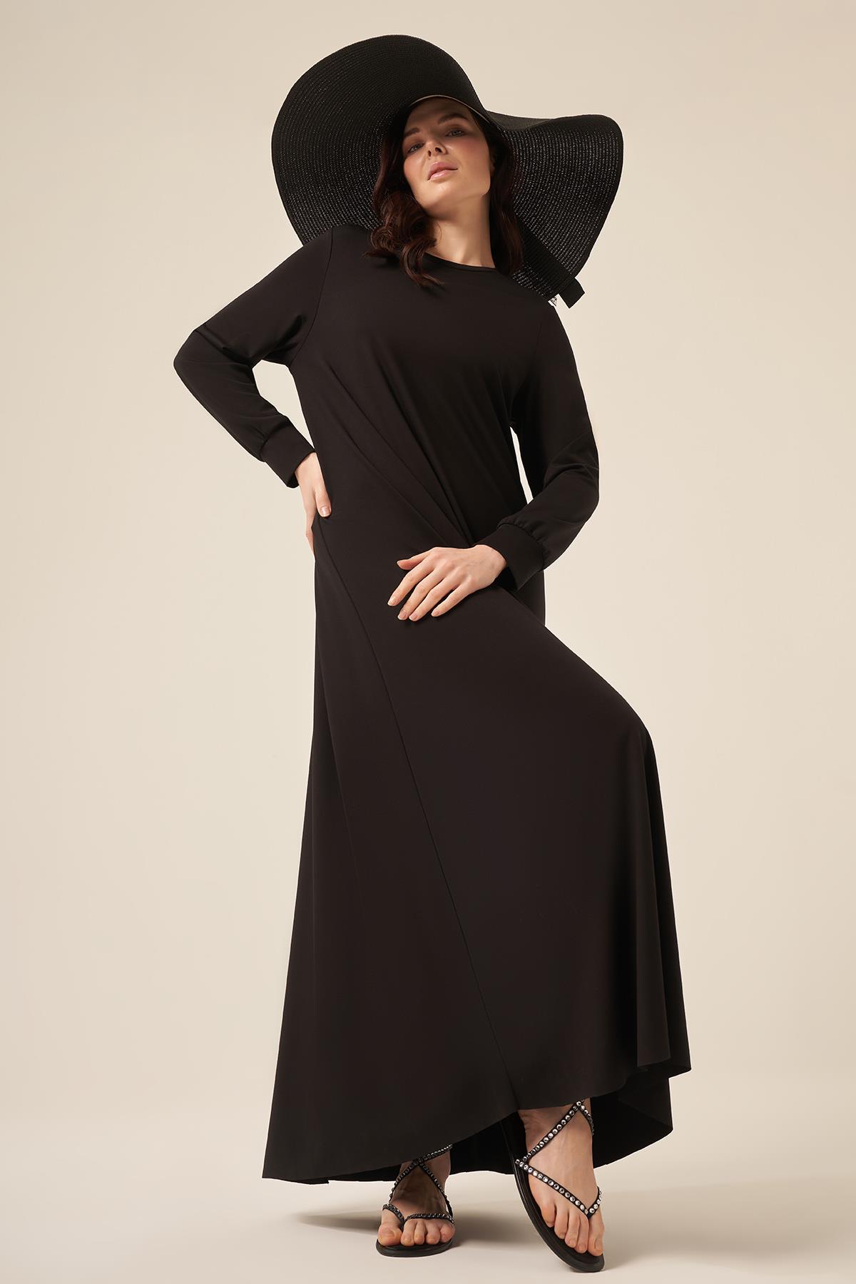 Basic Uzun Kollu Bambu Elbise 5739 Siyah