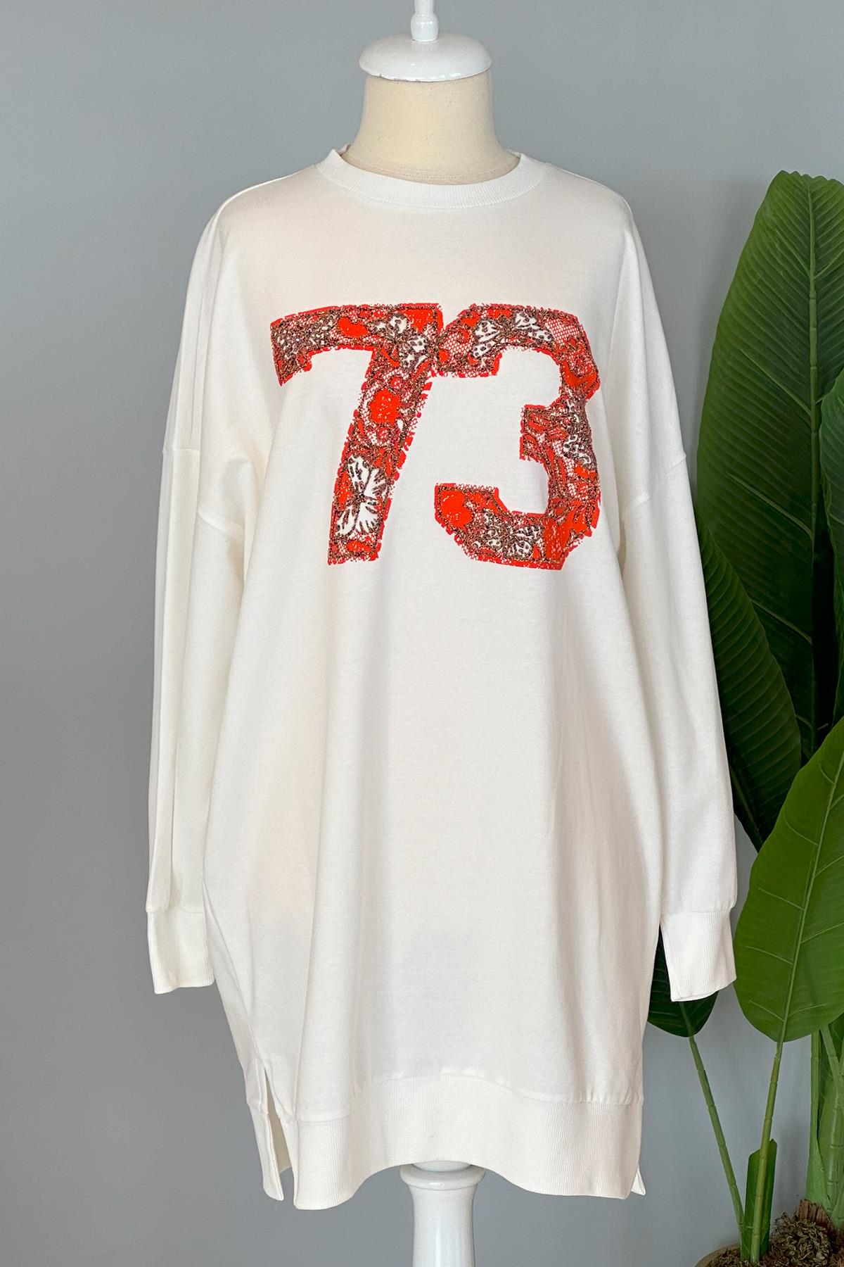 Baskı Detaylı Basic Tunik Sweat 10453 Ekru