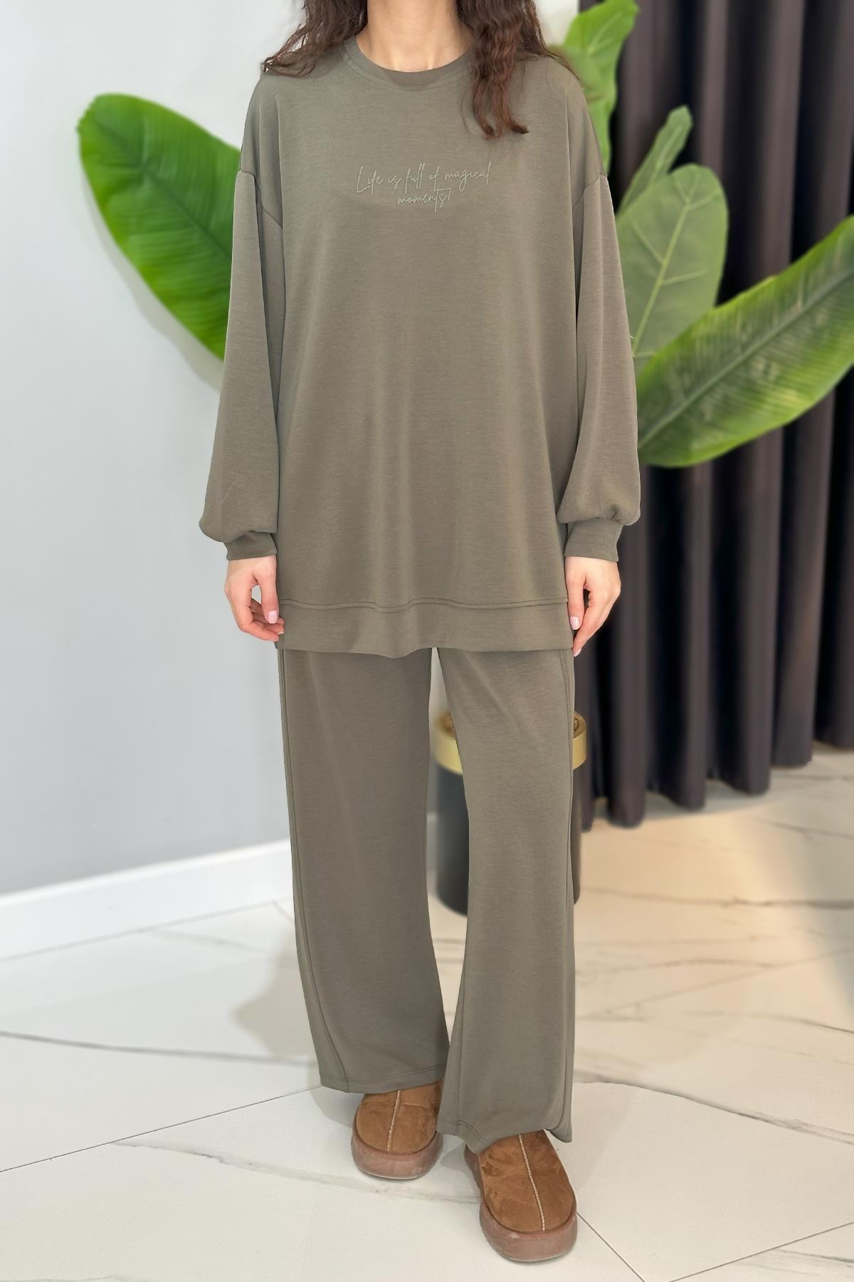 Baskılı Modal Takım 34479 Haki