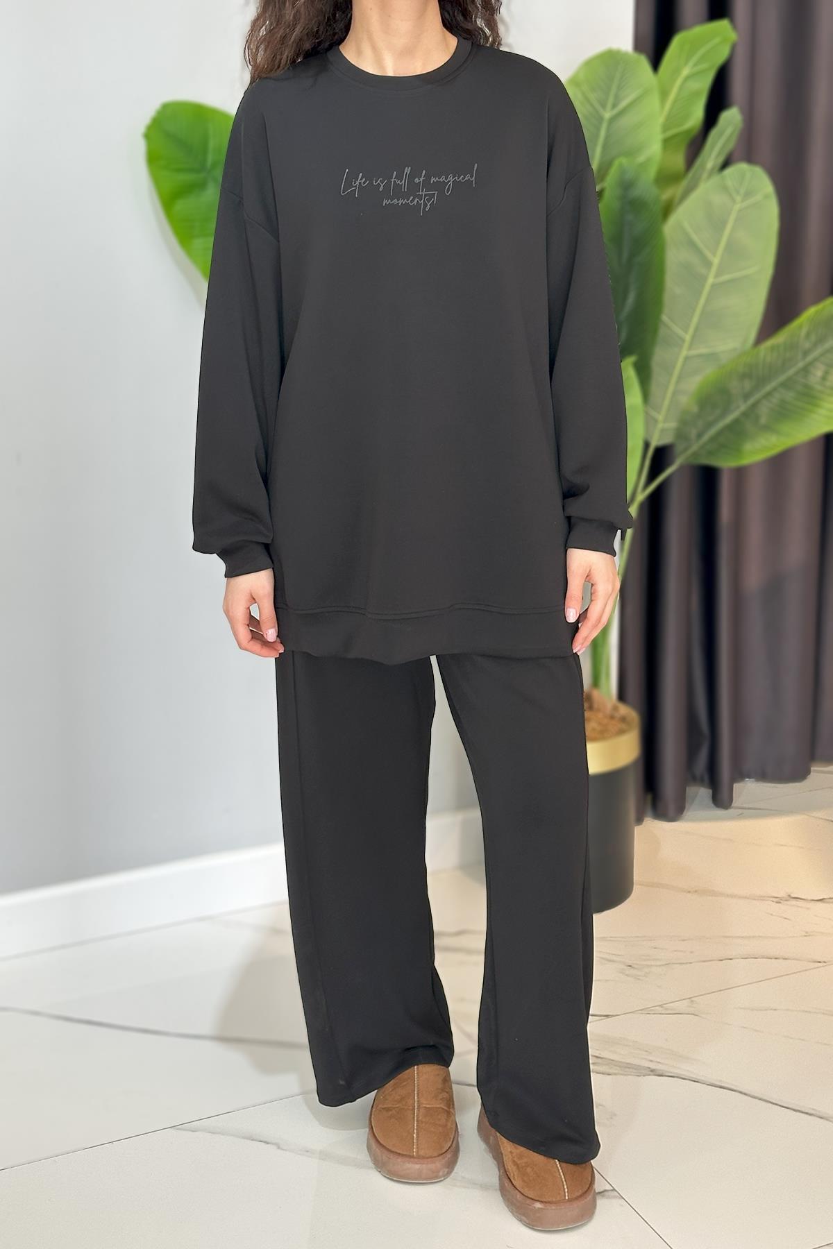 Baskılı Modal Takım 34479 Siyah