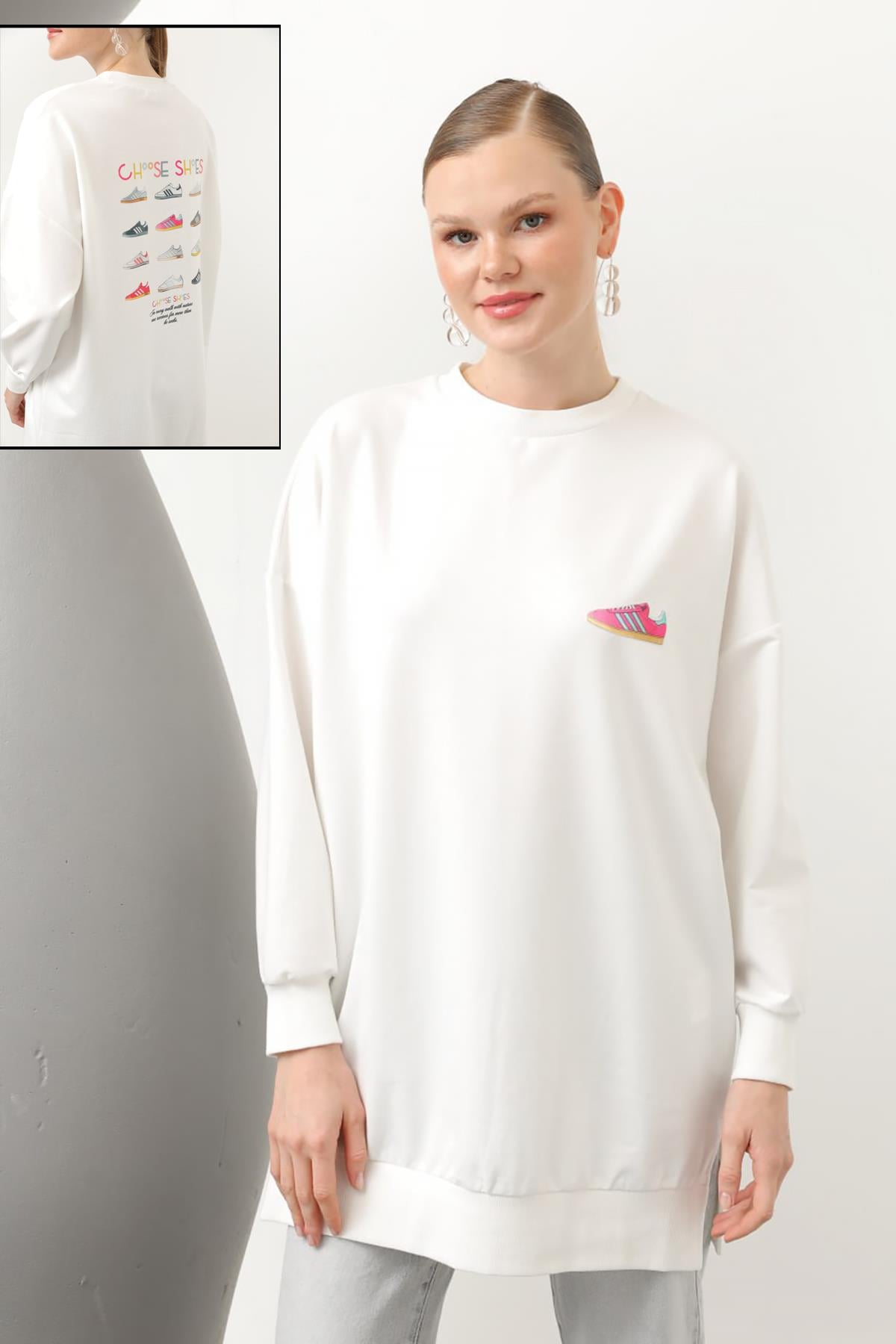 Baskılı Sweat Tunik 20614 Ekru