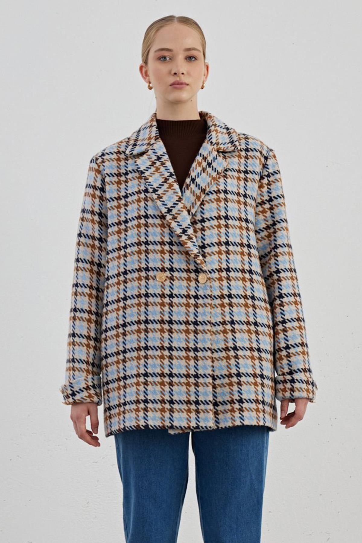 Blazer Ceket 728 Ekose Kahverengi