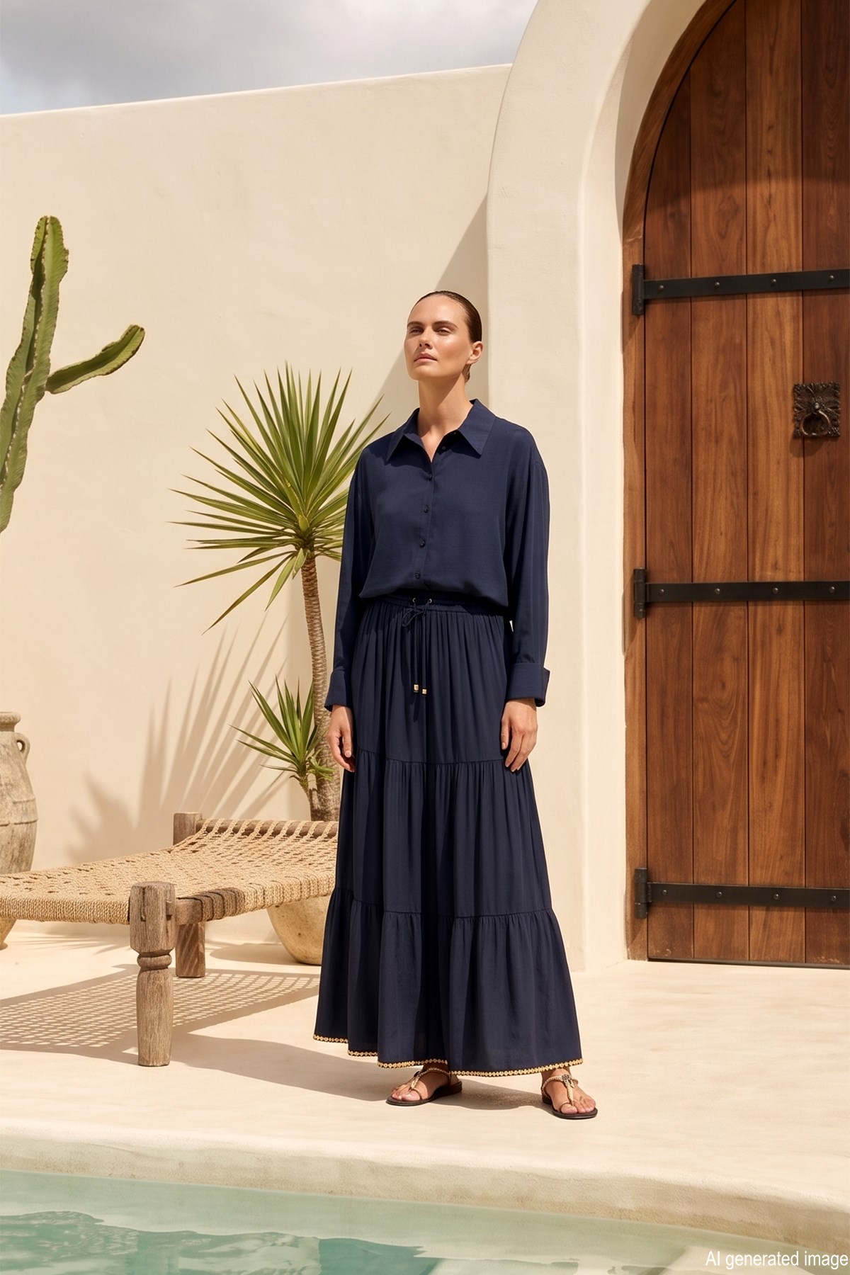 Bluz Etekli Aline İkili Takım 5264 Lacivert
