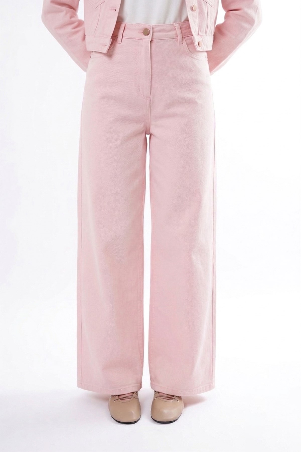 Bol Paça Denim Pantolon 350 Pembe