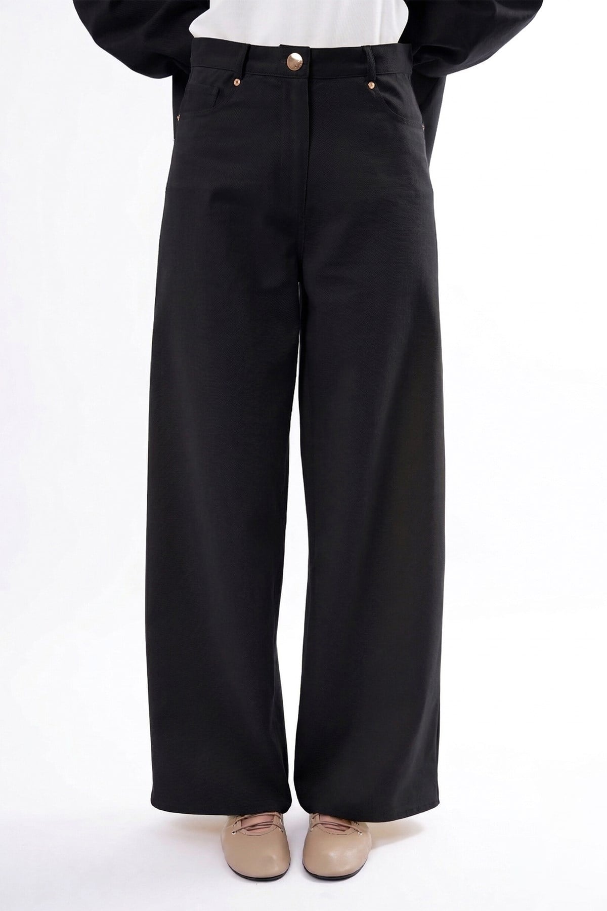 Bol Paça Denim Pantolon 350 Siyah
