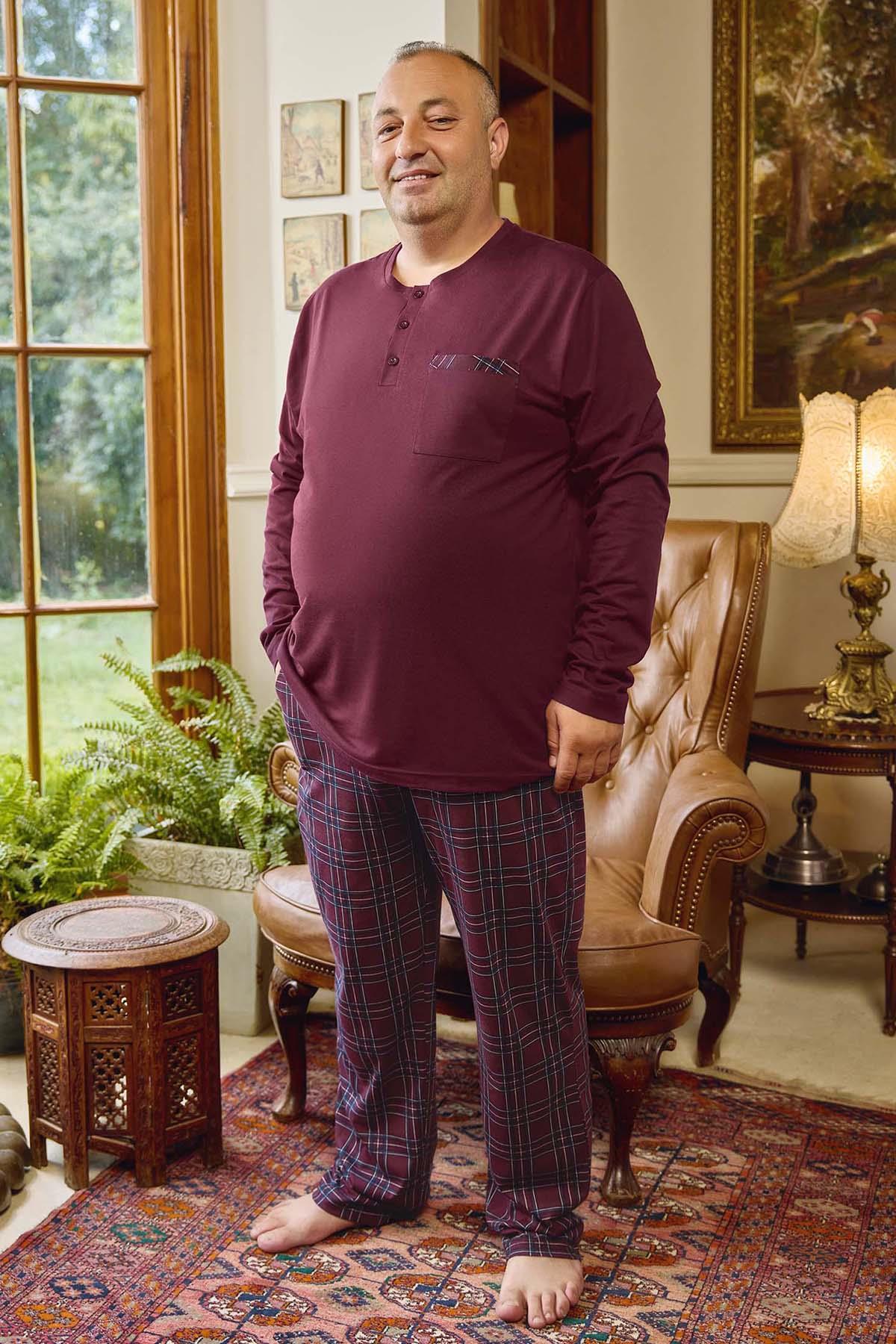 Büyük Beden Erkek Aydoğan Suprem Pijama Takımı 240808 Bordo