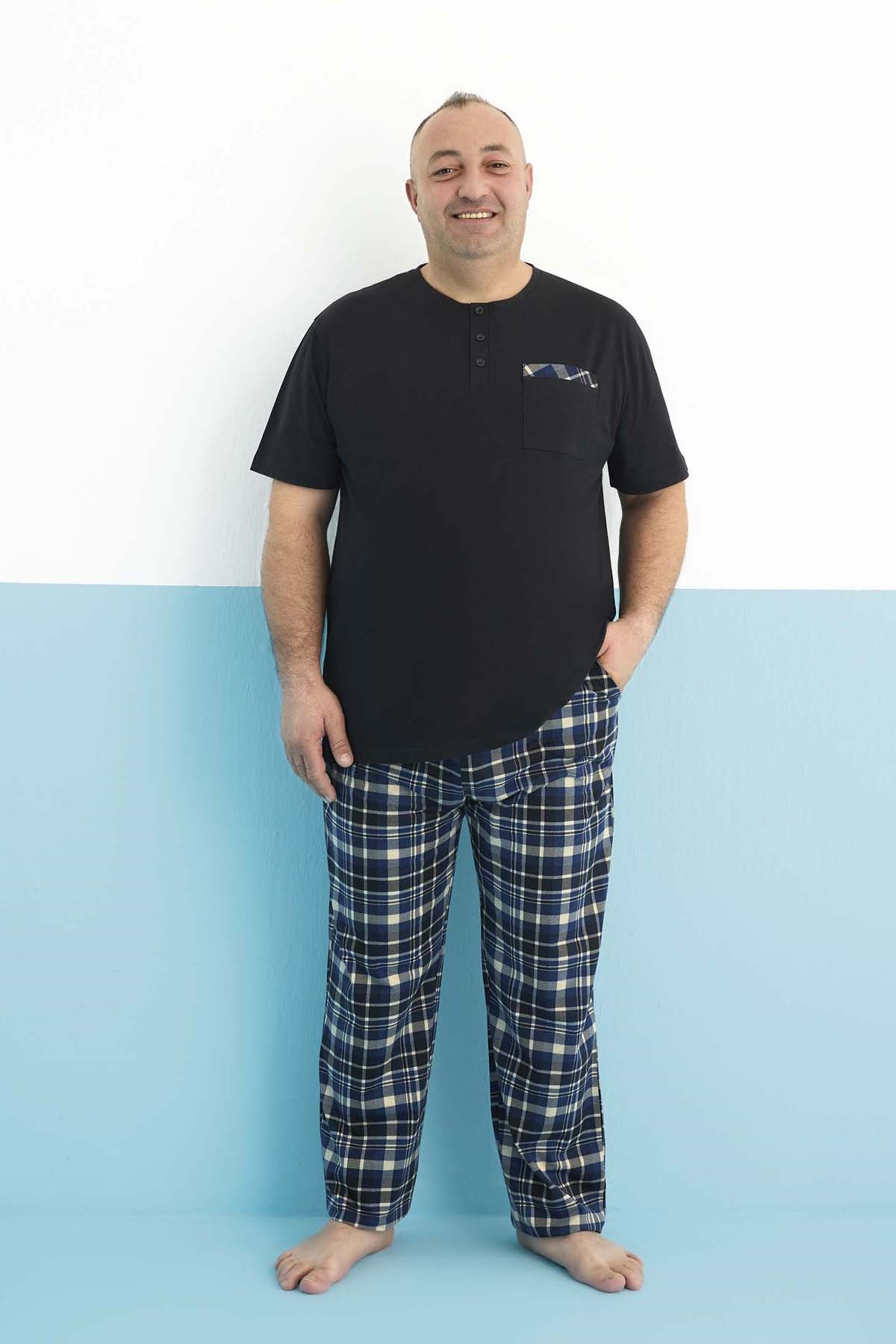 Büyük Beden Erkek Kısa Kol Süprem Pamuklu Pijama Takımı 250003 Siyah