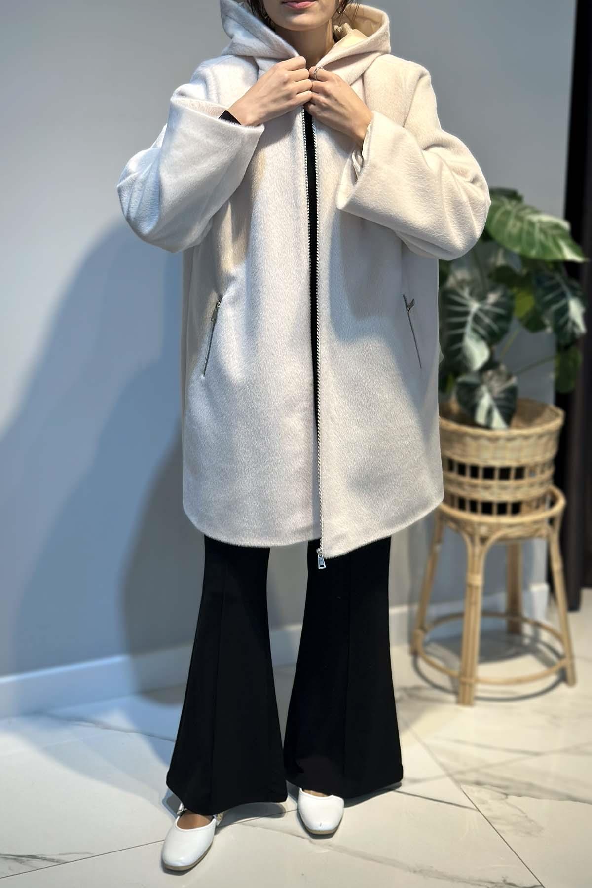 Büyük Beden Fermuar Detay Kap Ceket 2590 Ekru